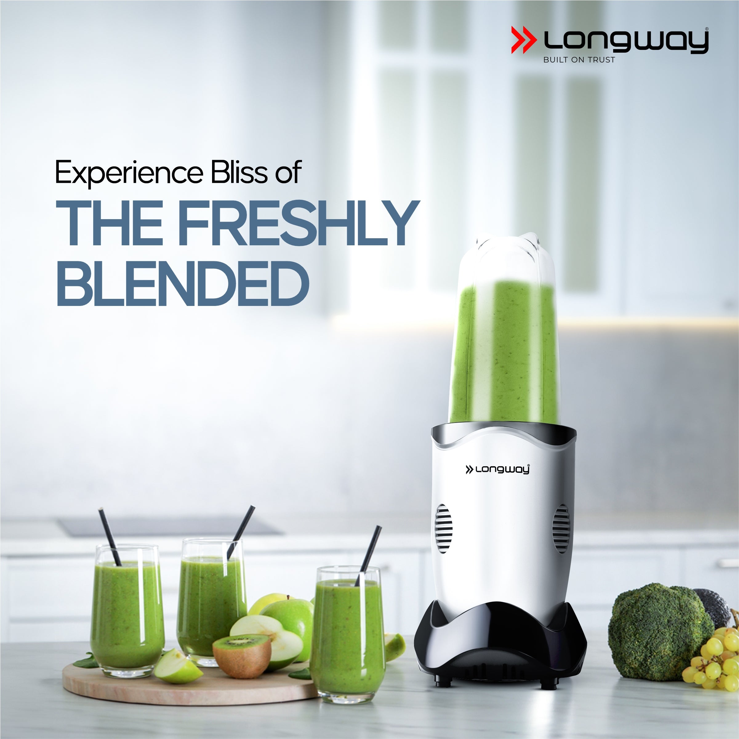 Longway Nutri Power 600 W Bullet Mixer Grinder & Smoothie Maker with Stainless Steel Blades & ABS Plastic Body | 22000 RPM | 3 Years Warranty (2 Jars, Silver)