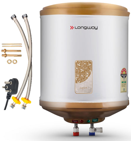 Longway Superb 15 Ltr 5 Star Rated Automatic Storage Water for Home, Water Geyser, Water Heater, Electric Geyser with Multiple Safety System & Anti-Rust Coating | 1-Year Warranty | (Ivory, 15 Ltr)