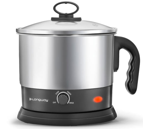 Longway Handy 1.5 Ltr Multi-Cooker Electric Kettle with Stainless Steel Body for Boiling & Cooking (Black & Silver, 600 Watt)