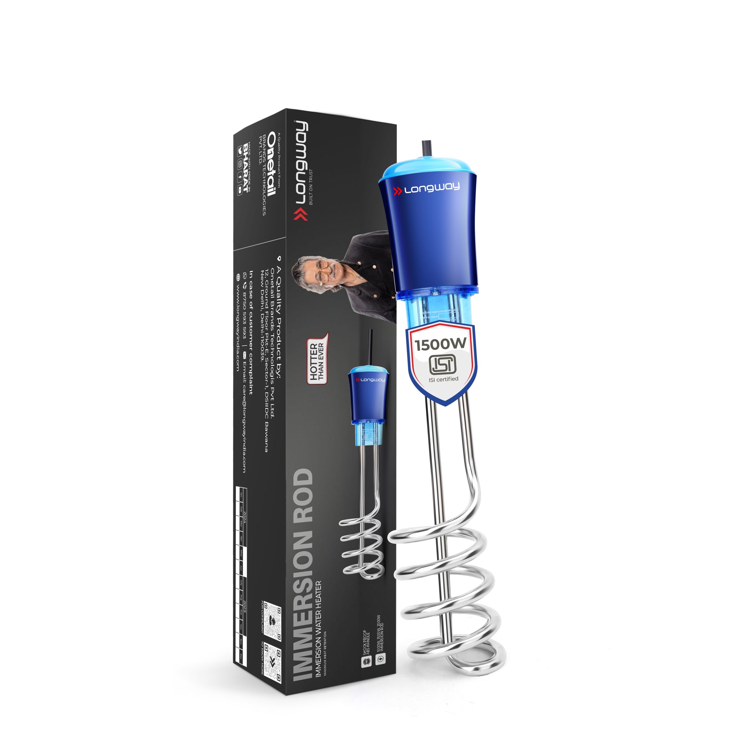 Longway LWIR01 1500 Watt Immersion Rod, Water Heater with Waterproof & Shockproof Protection ISI Certified | 2 Years Warranty (White)