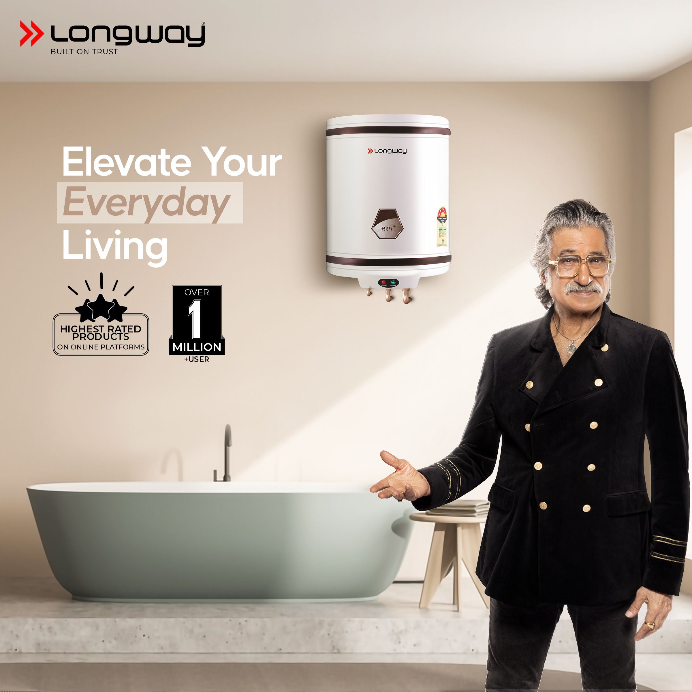 Longway Hotplus 25 Ltr 5 Star Rated Automatic Storage Water Heater for Home, Water Geyser, Water Heater, Electric Geyser with Multiple Safety System & Anti-Rust Coating | 1-Year Warranty | (Ivory, 25 Ltr)