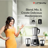Longway Super Dlx 700 Watt Mixer Grinder with 3 Jars for Grinding, Mixing with Powerful Motor | 1 Year Warranty | (Black & Gray, 3 Jars)