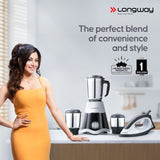 Longway Super Dlx 700 Watt Mixer Grinder with 3 Jars for Grinding, Mixing with Powerful Motor & Kwid 1100 Watt Dry Iron | 1 Year Warranty | (Black & Gray, Combo Offer)
