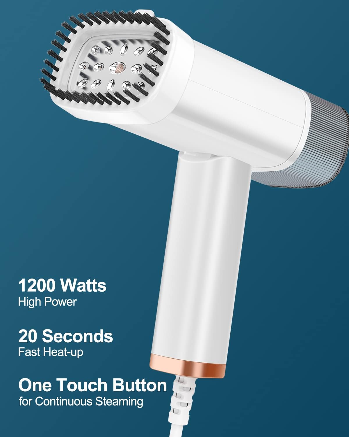 Longway Turbo 1000W Garment Steamer for Clothes | Foldable, Leak Proof, 248°F Steam with Fabric Brush & 120ml Water Tank | Powerful Steamer for Clothes (White)