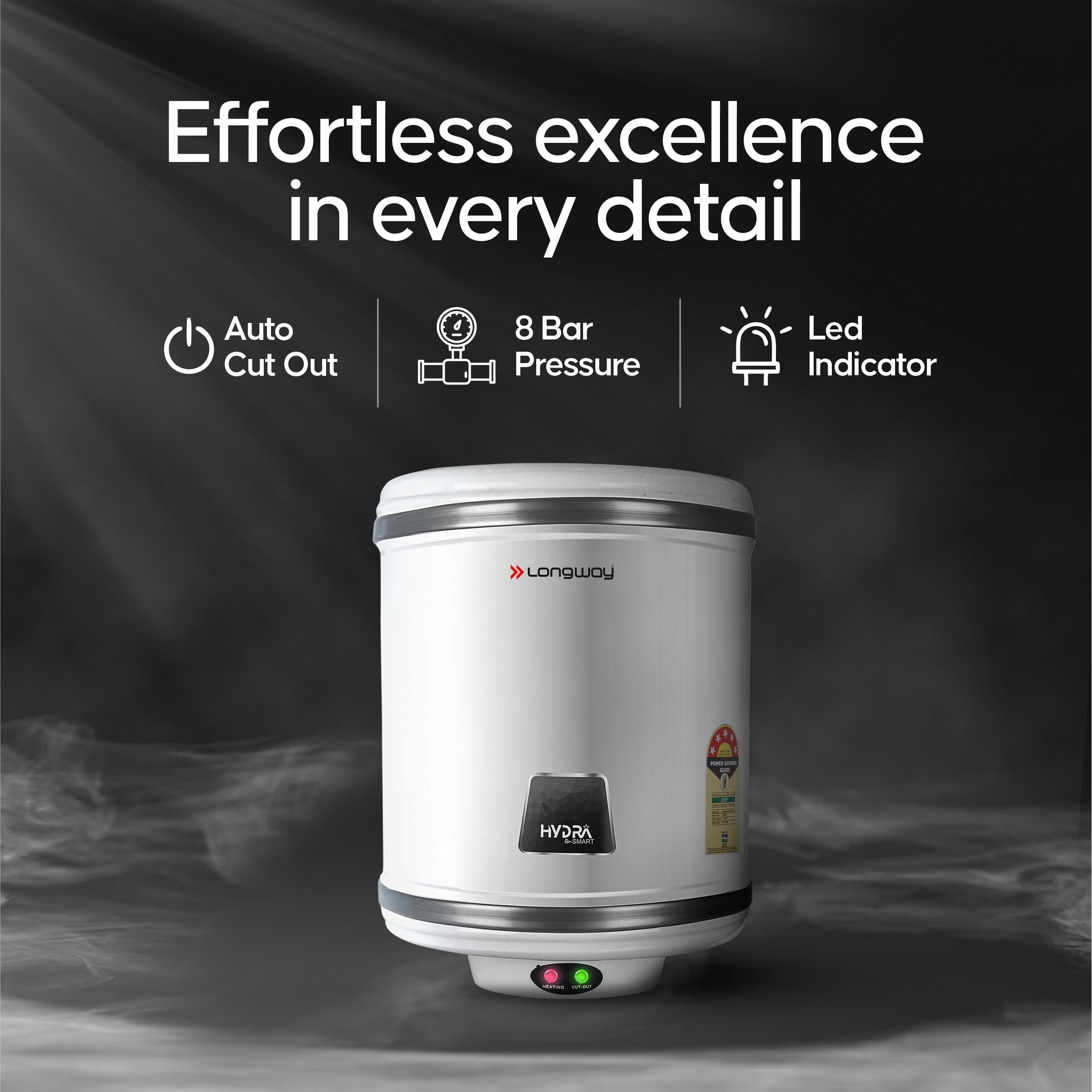 Longway Hydra Smart 15 Ltr 5 Star Rated Automatic Storage Water Heater for Home with App Based Multi-Functioning Technology with Multiple Safety System & Anti-Rust Coating | 1-Year Warranty | (Silver, 15 Ltr)