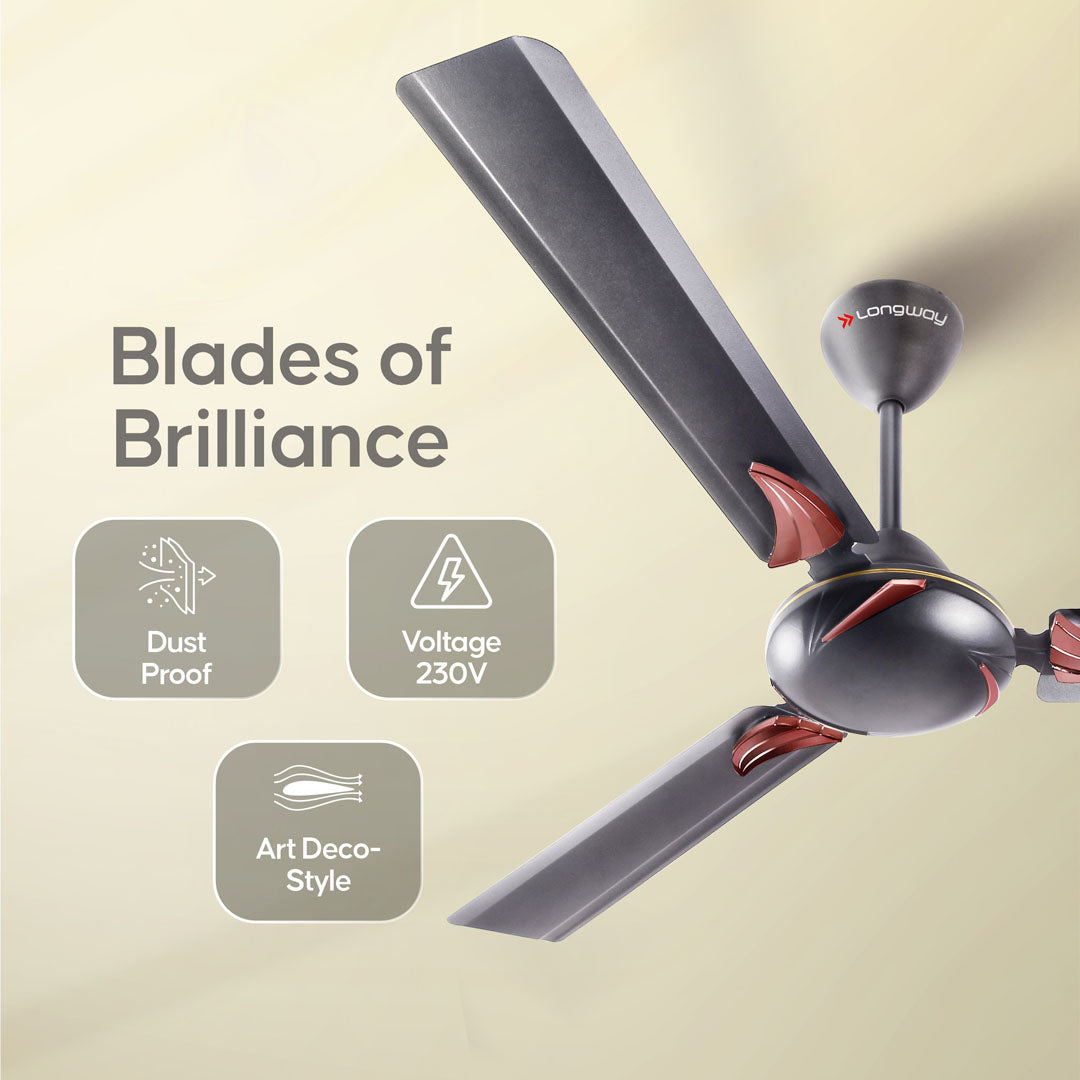 Longway Creta P1 1200 mm/48 inch Ultra High Speed 3 Blade Anti-Dust Decorative Star Rated Ceiling Fan (Pack of 1)