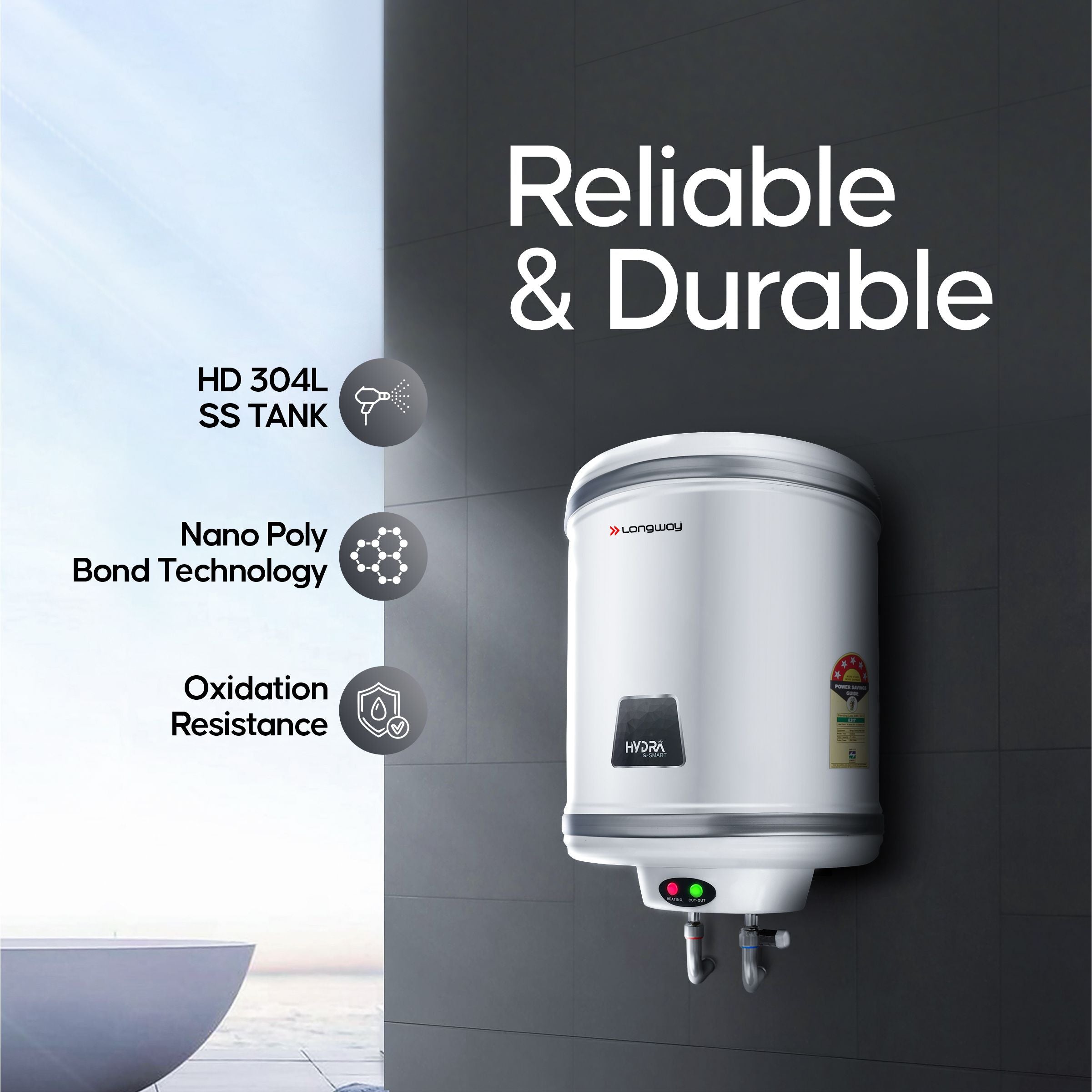 Longway Hydra Smart 15 Ltr 5 Star Rated Automatic Storage Water Heater for Home with App Based Multi-Functioning Technology with Multiple Safety System & Anti-Rust Coating | 1-Year Warranty | (Silver, 15 Ltr)