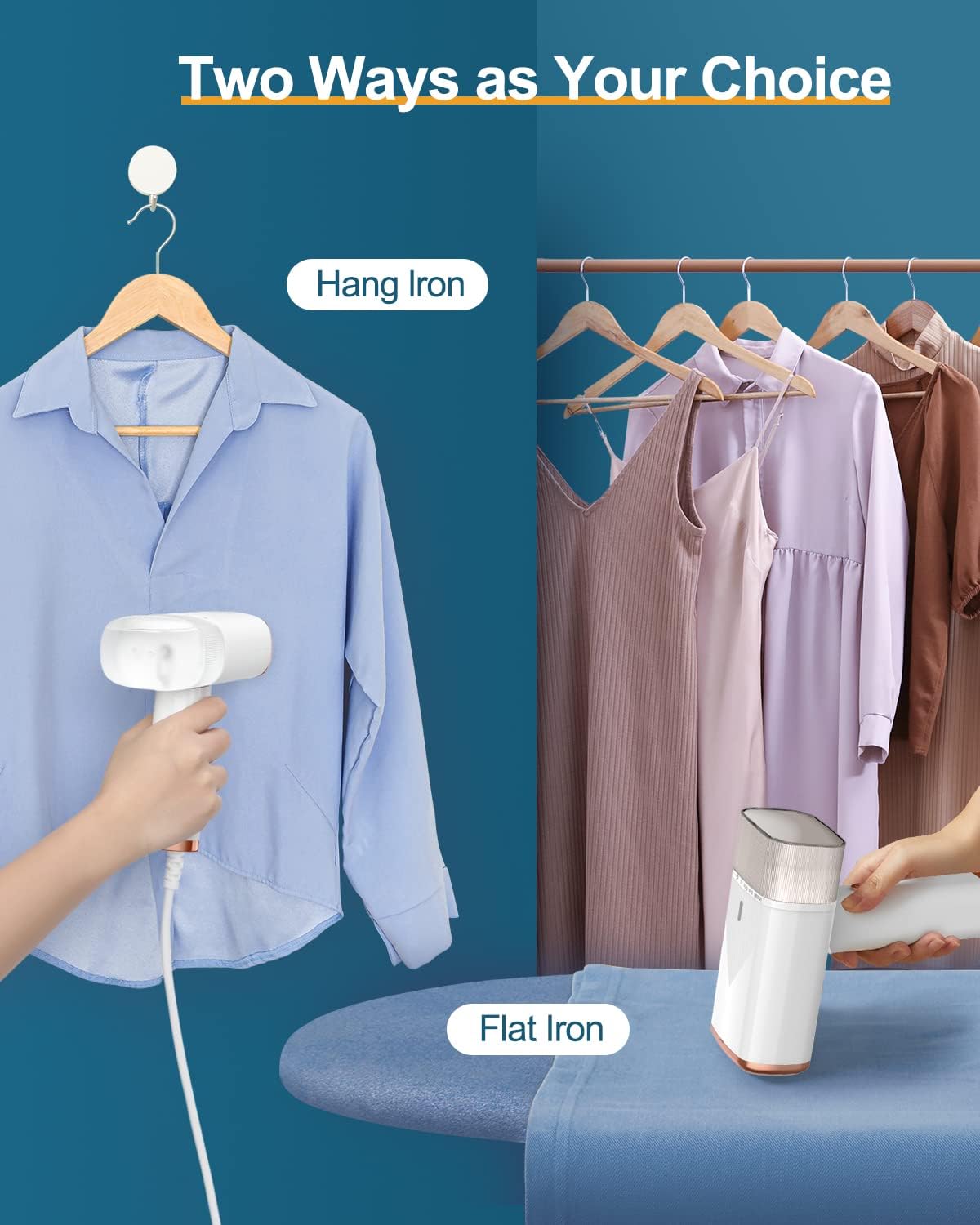 Longway Turbo 1000W Garment Steamer for Clothes | Foldable, Leak Proof, 248°F Steam with Fabric Brush & 120ml Water Tank | Powerful Steamer for Clothes (White)