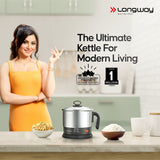 Longway Handy 1.5 Ltr Multi-Cooker Electric Kettle with Stainless Steel Body for Boiling & Cooking (Black & Silver, 600 Watt)