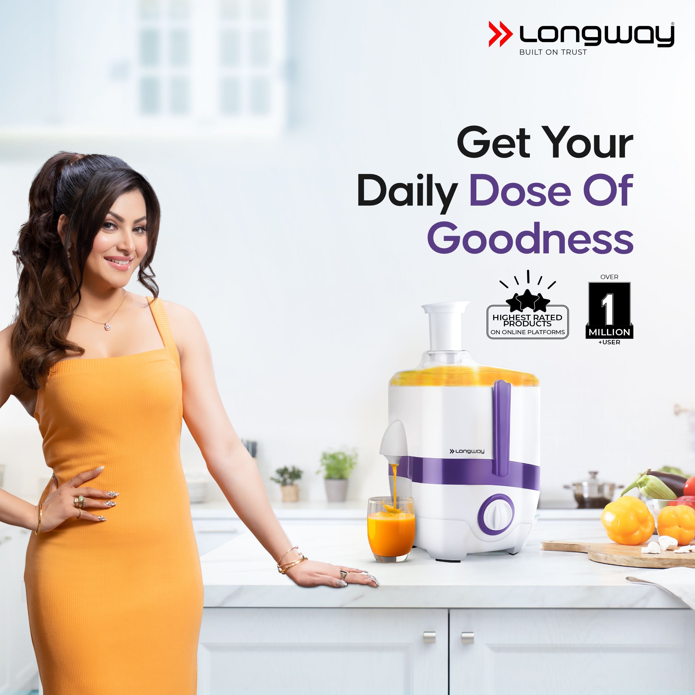 Longway Juicy 600 Watt Juicer Mixer Grinder with 2 Jars for Grinding, Mixing, Juicing with Powerful Motor | 1 Year Warranty (2 Jars, Purple)