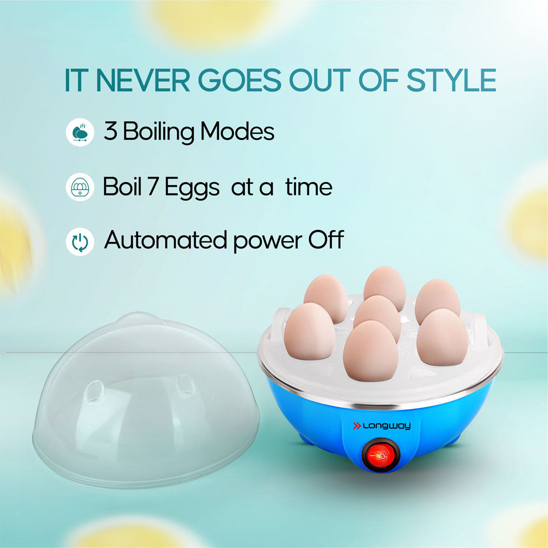 Longway Eggo 350 Watt Egg Boiler/Cooker for Steaming, Cooking & Boiling (Blue, 7 Eggs)