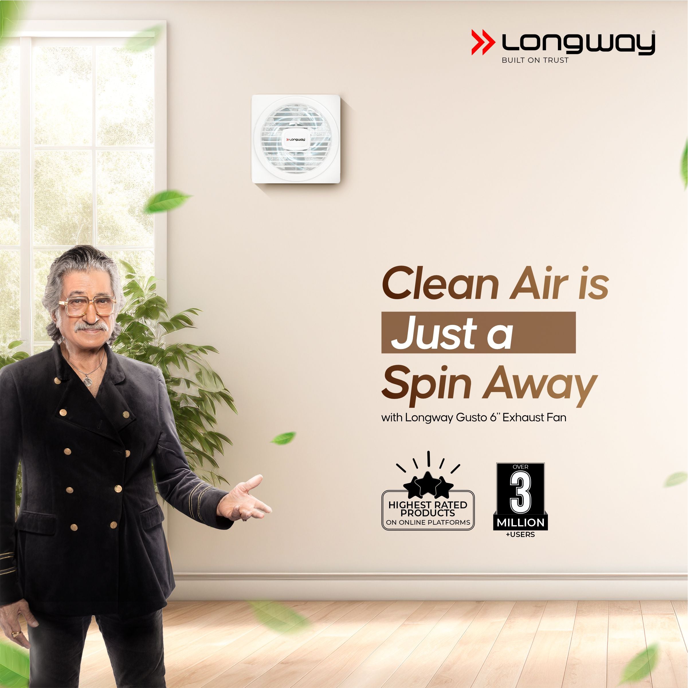 Longway Gusto 6 Inch 150 mm Energy Efficient Exhaust Fan | High Speed Powerful Motor | Noiseless Operation & Easy to Clean | Suitable for Bathroom, Kitchen, Office | 2 Years Warranty