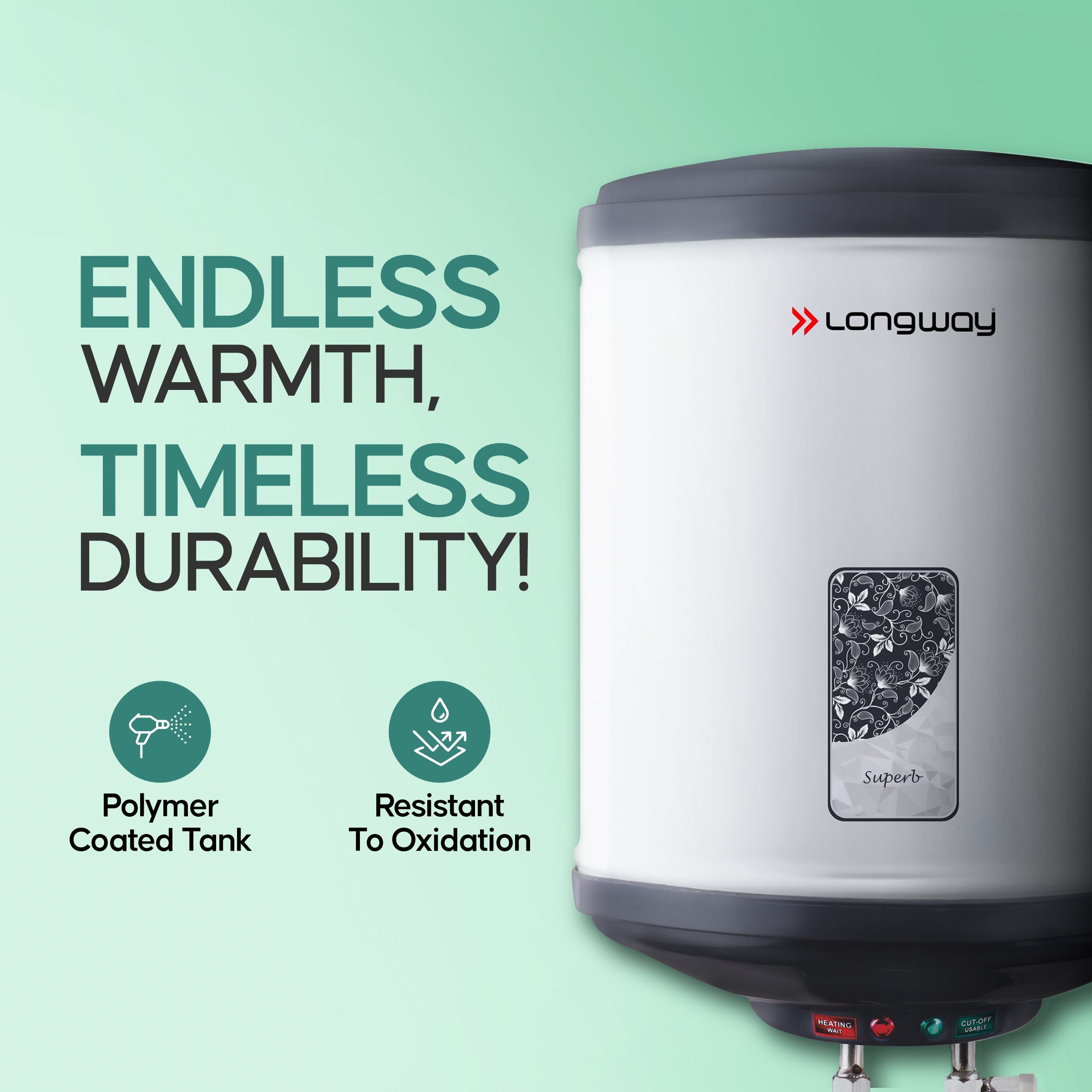 Longway Superb 25 Ltr 5 Star Rated Automatic Storage Water for Home, Water Geyser, Water Heater, Electric Geyser with Multiple Safety System & Anti-Rust Coating | 1-Year Warranty | (Gray, 25 Ltr)