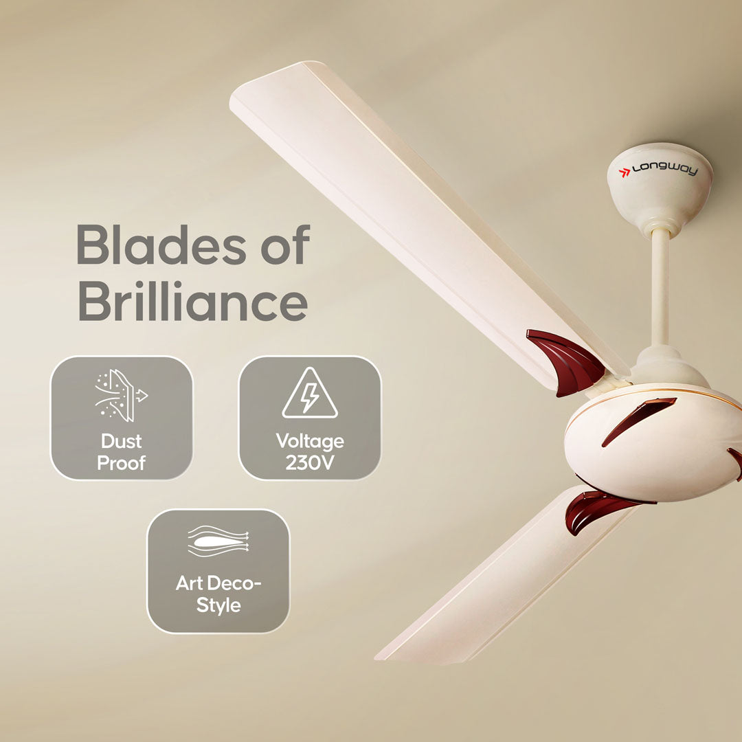 Longway Creta P1 1200 mm/48 inch Ultra High Speed 3 Blade Anti-Dust Decorative Star Rated Ceiling Fan (Pack of 1)