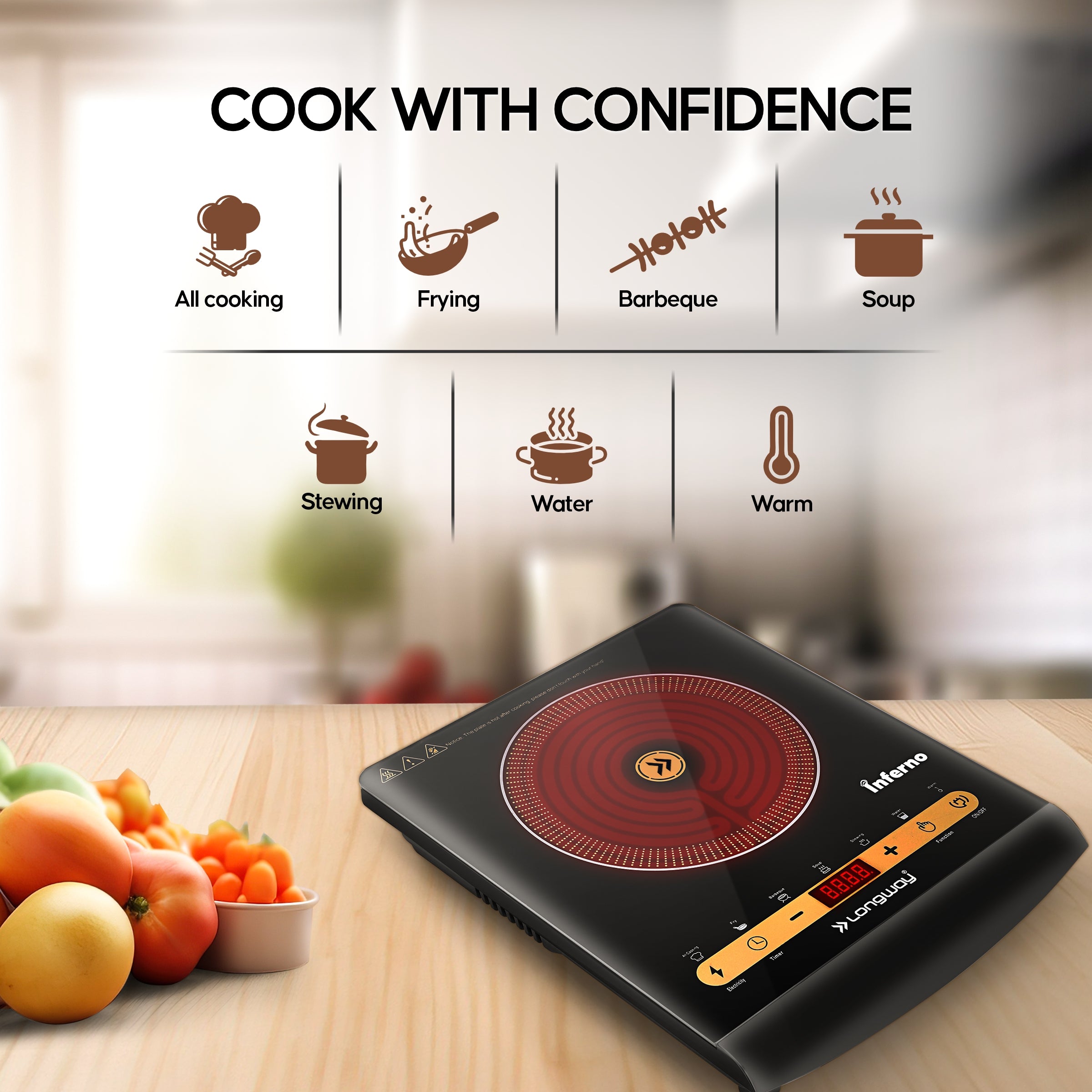 Longway Inferno ICT 2000 W Infra-Red Induction Cooktop For All Type of Utensils  (Black, Touch Control)