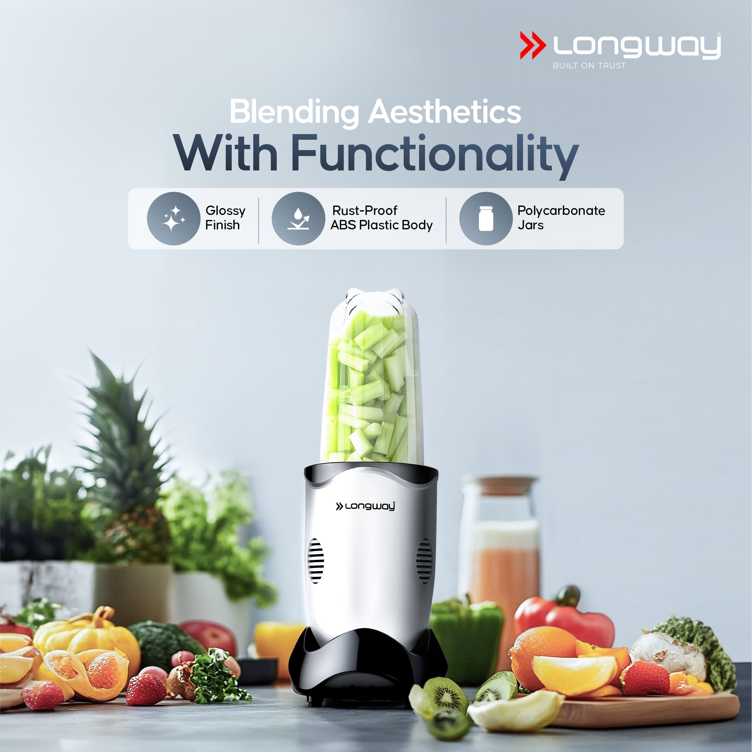 Longway Nutri Power 600 W Bullet Mixer Grinder & Smoothie Maker with Stainless Steel Blades & ABS Plastic Body | 22000 RPM | 3 Years Warranty (3 Jars, Silver)
