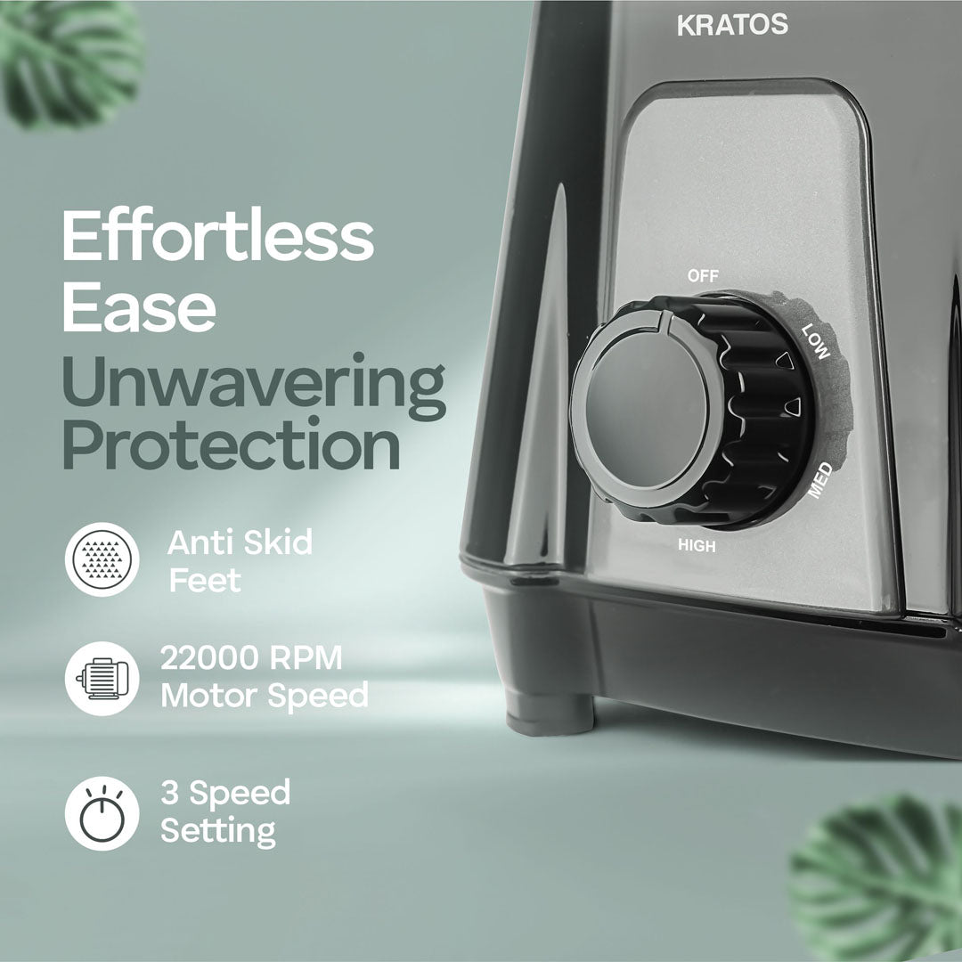 Longway Kratos 1000 Watt Juicer Mixer Grinder with 4 Jars for Grinding, Mixing, Juicing with Powerful Motor | 1 Year Warranty | (Black, 4 Jars)