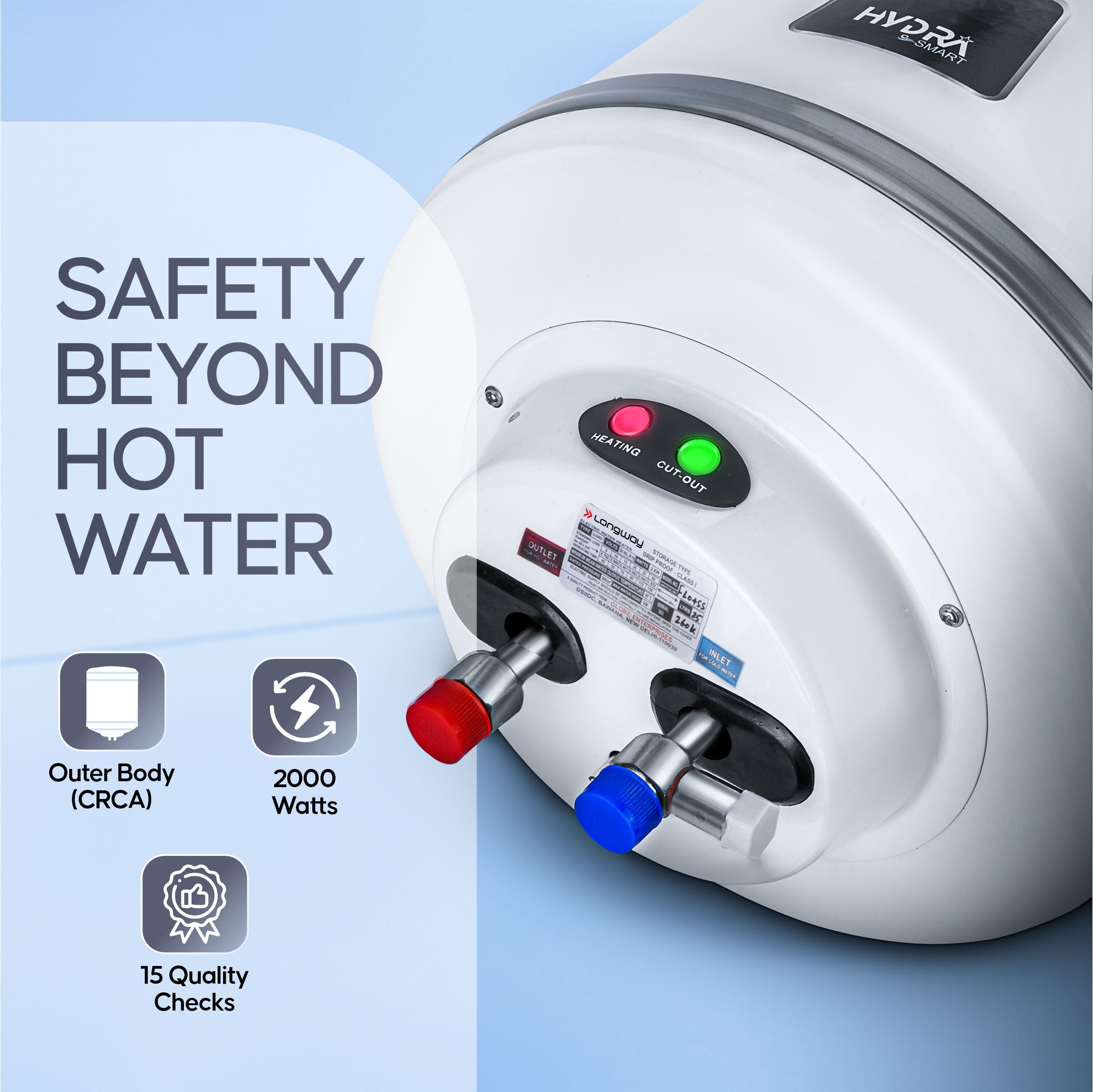 Longway Hydra Smart 15 Ltr 5 Star Rated Automatic Storage Water Heater for Home with App Based Multi-Functioning Technology with Multiple Safety System & Anti-Rust Coating | 1-Year Warranty | (Silver, 15 Ltr)