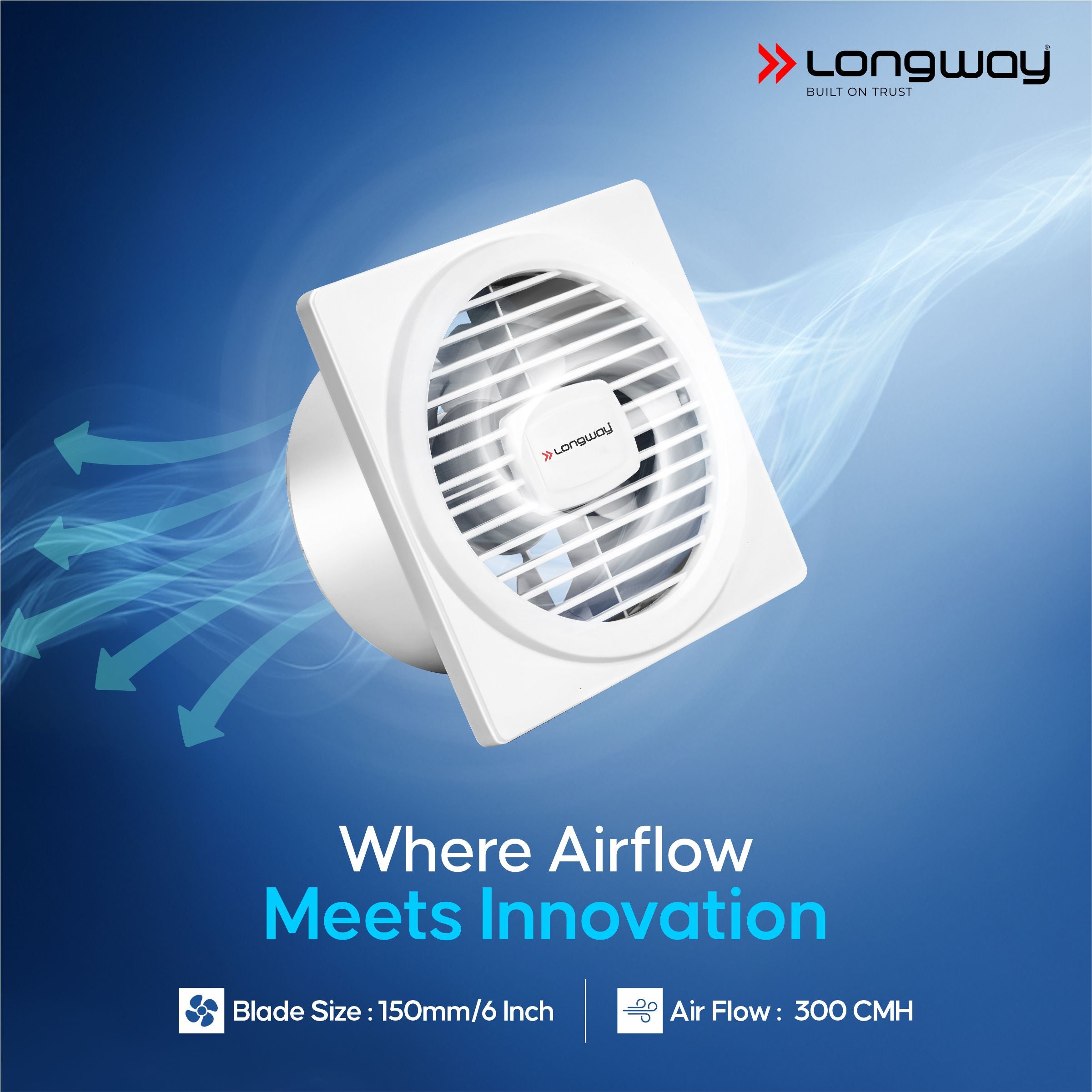 Longway Gusto 6 Inch 150 mm Energy Efficient Exhaust Fan | High Speed Powerful Motor | Noiseless Operation & Easy to Clean | Suitable for Bathroom, Kitchen, Office | 2 Years Warranty (White)