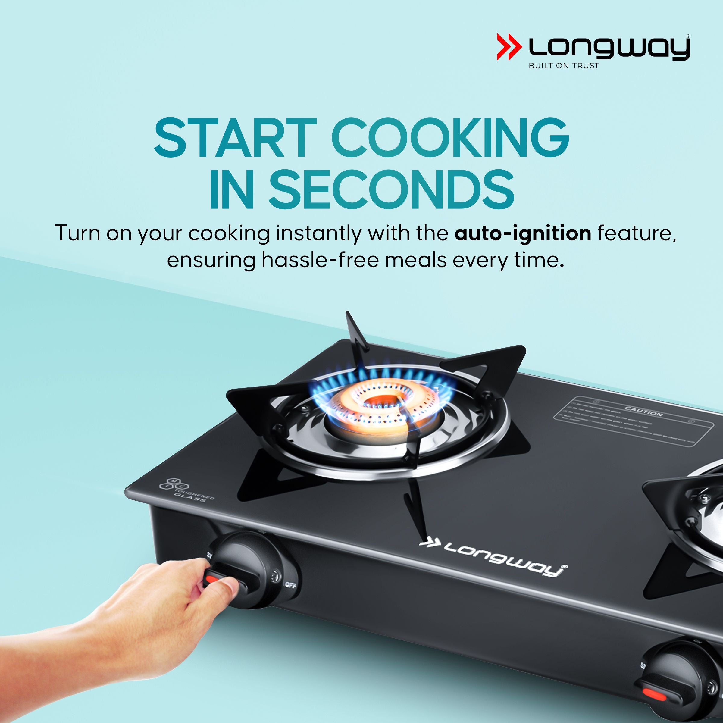 Longway Furn Glass Top, 2 Burner Auto Ignition Glass Gas Stove (Black, ISI Certified)