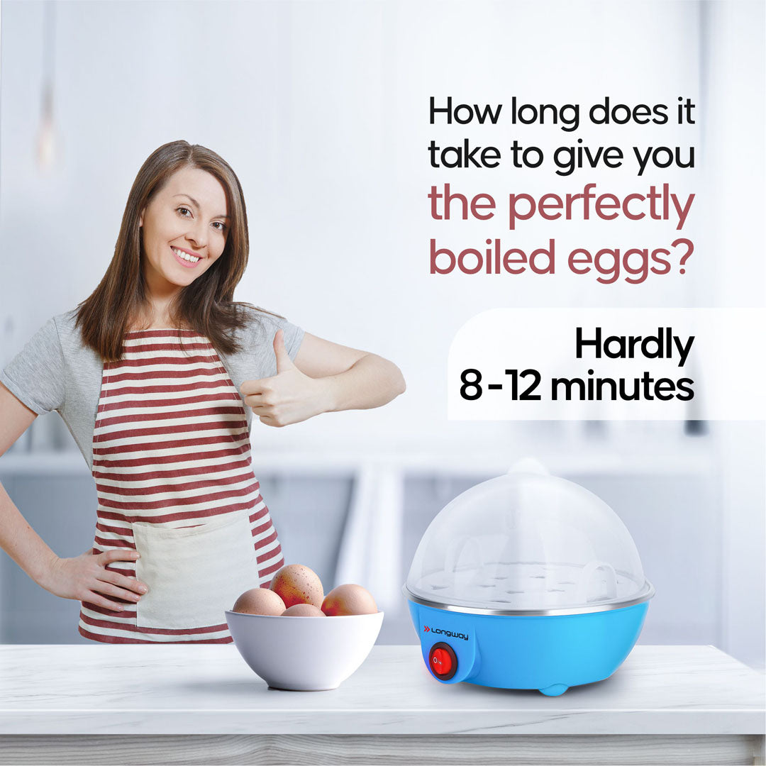 Longway Eggo 350 Watt Egg Boiler/Cooker for Steaming, Cooking & Boiling (Blue, 7 Eggs)