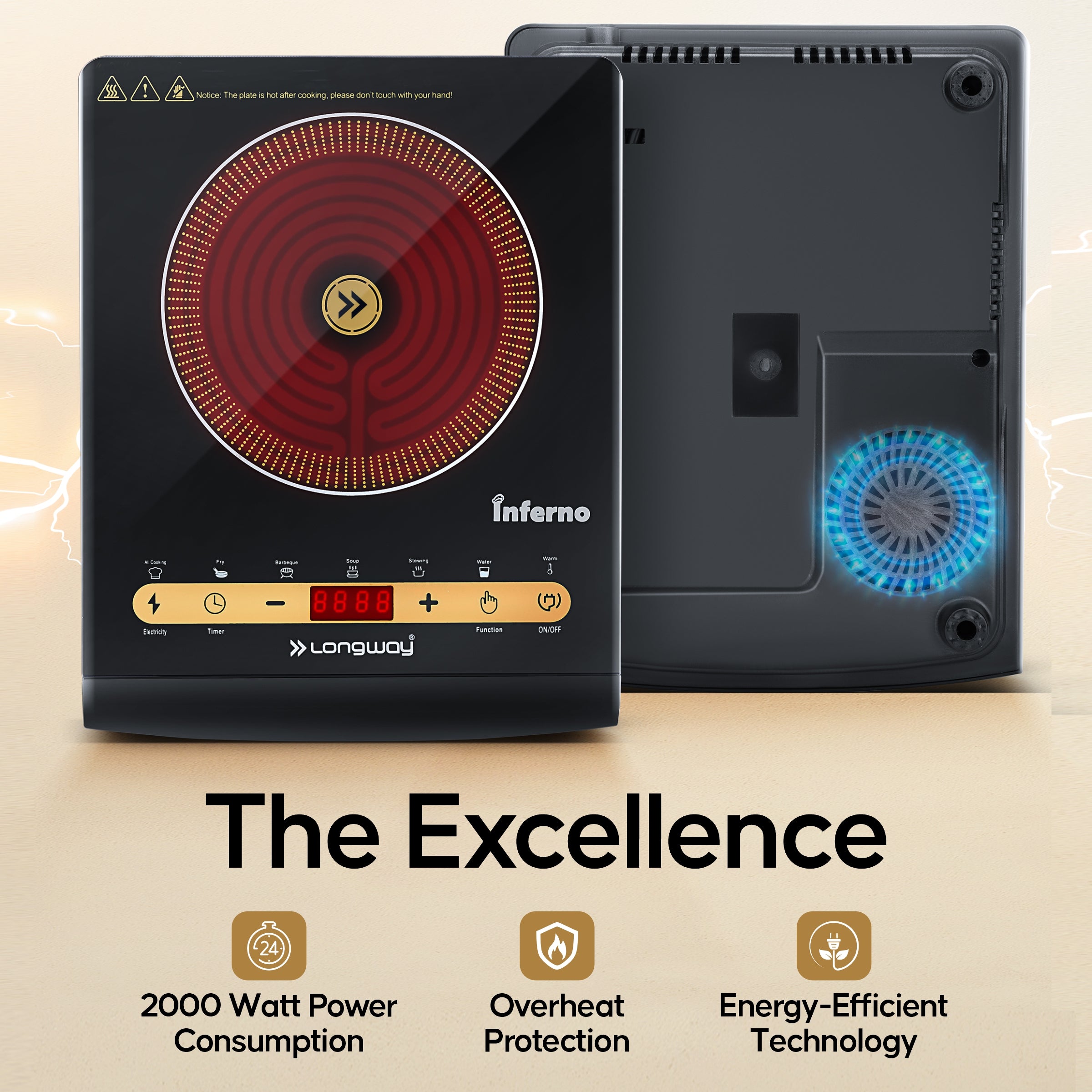 Longway Inferno ICT 2000 W Infra-Red Induction Cooktop For All Type of Utensils  (Black, Touch Control)