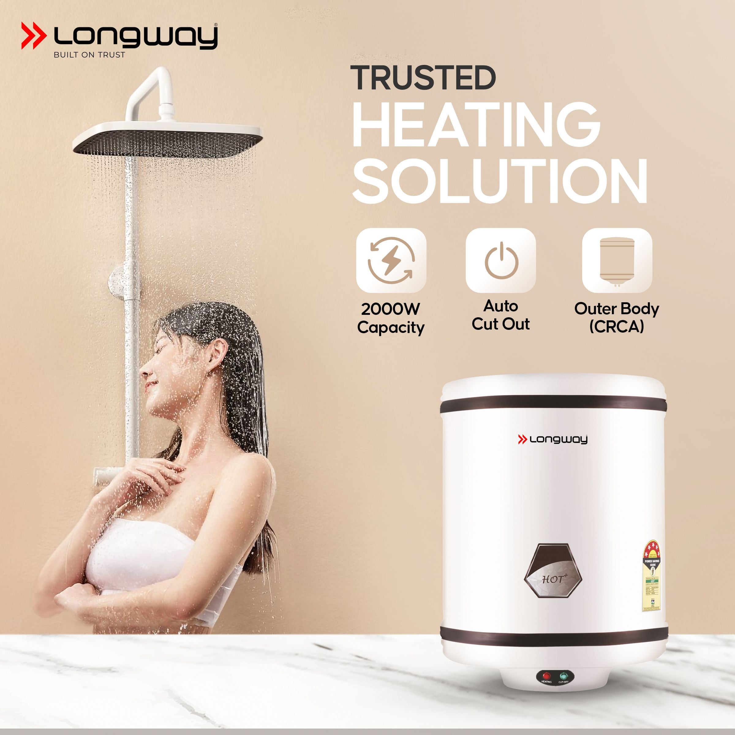 Longway Hotplus 25 Ltr 5 Star Rated Automatic Storage Water Heater for Home, Water Geyser, Water Heater, Electric Geyser with Multiple Safety System & Anti-Rust Coating | 1-Year Warranty | (Ivory, 25 Ltr)