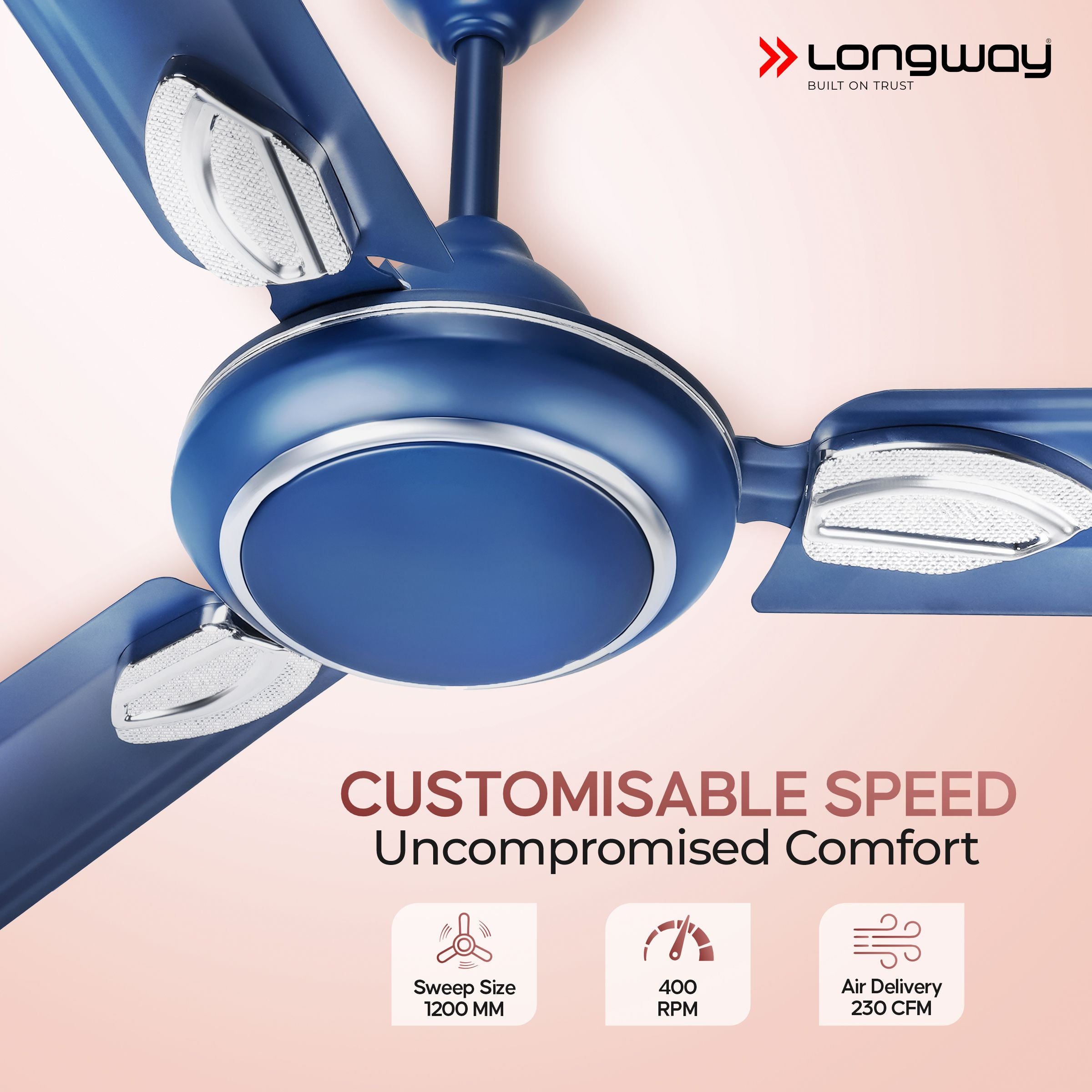 Longway Kiger P1 1200 mm/48 inch Ultra High Speed 3 Blade Anti-Dust Decorative Star Rated Ceiling Fan (Silver Blue)