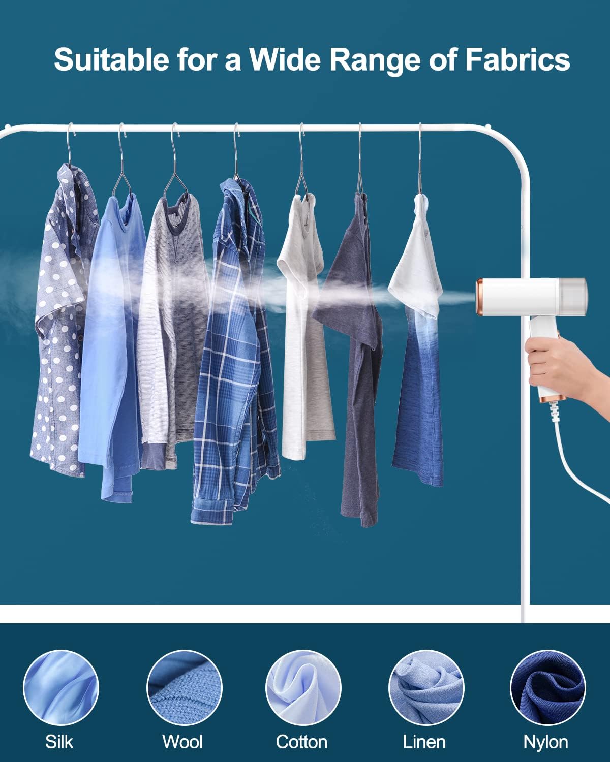 Longway Turbo 1000W Garment Steamer for Clothes | Foldable, Leak Proof, 248°F Steam with Fabric Brush & 120ml Water Tank | Powerful Steamer for Clothes (White)