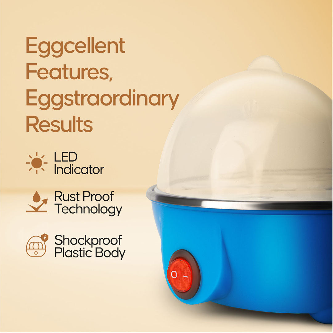 Longway Eggo 350 Watt Egg Boiler/Cooker for Steaming, Cooking & Boiling (Blue, 7 Eggs)