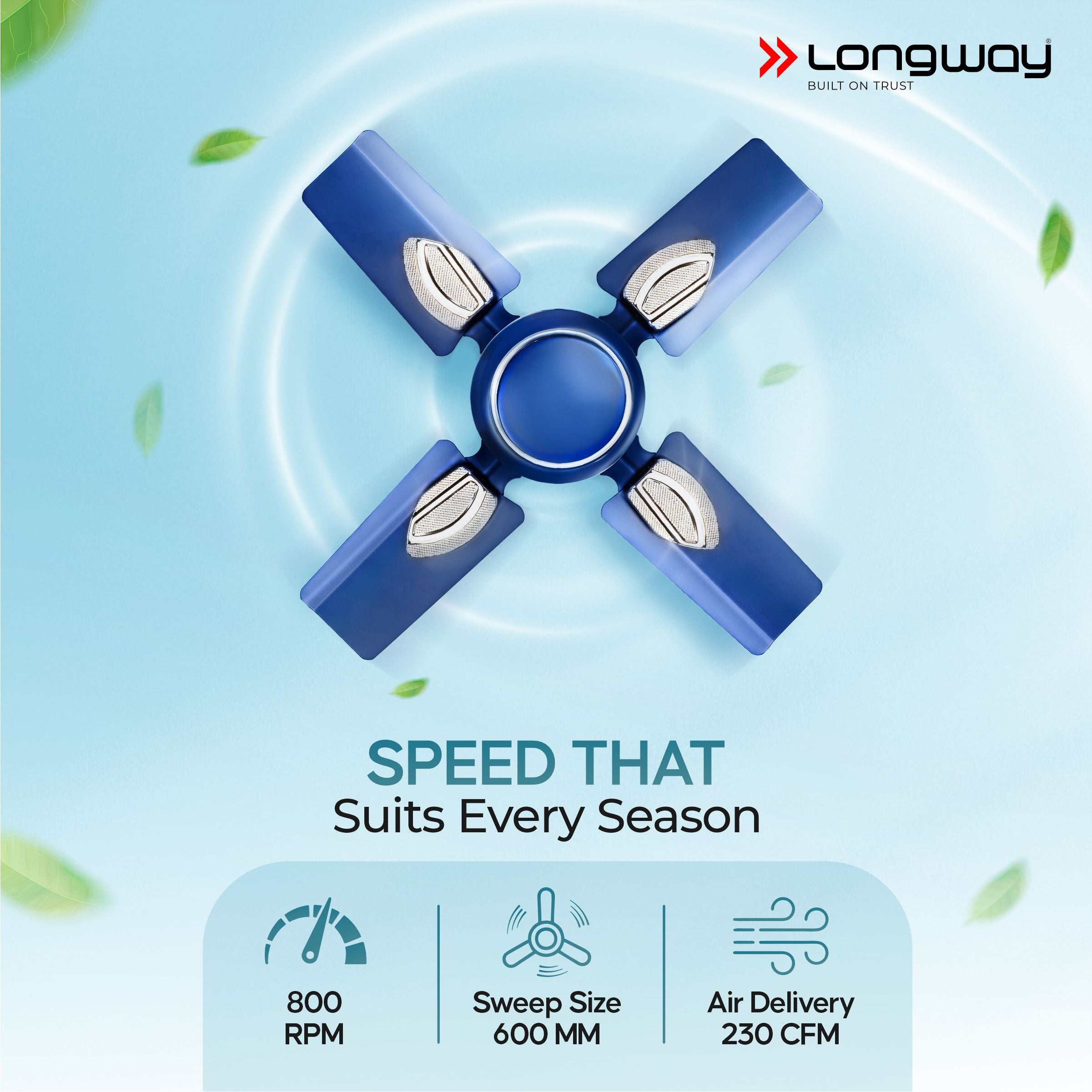 Longway Kiger P1 600 mm/24 inch Ultra High Speed 4 Blade Anti-Dust Decorative Star Rated Ceiling Fan (Silver Blue, Pack of 1)