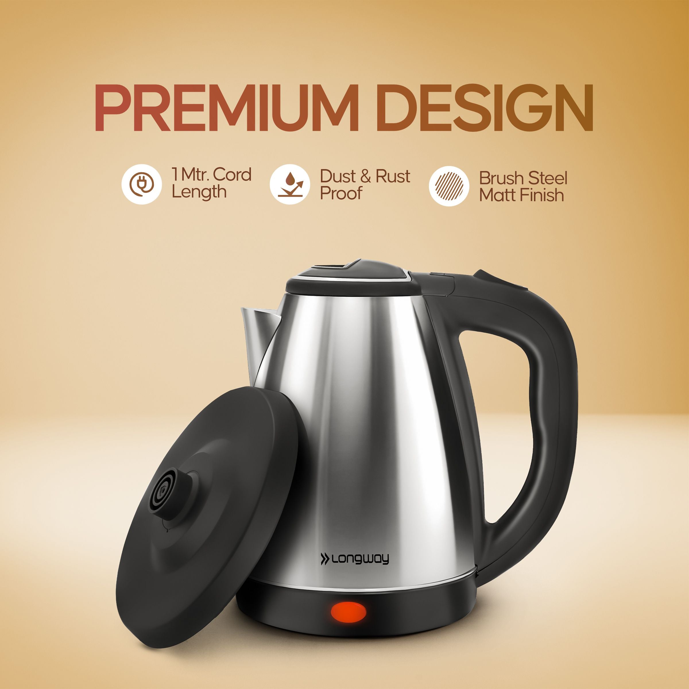 Longway Kestro 2 Ltr Electric Kettle with Stainless Steel Body for Boiling (Silver & Black, 1500 Watt)