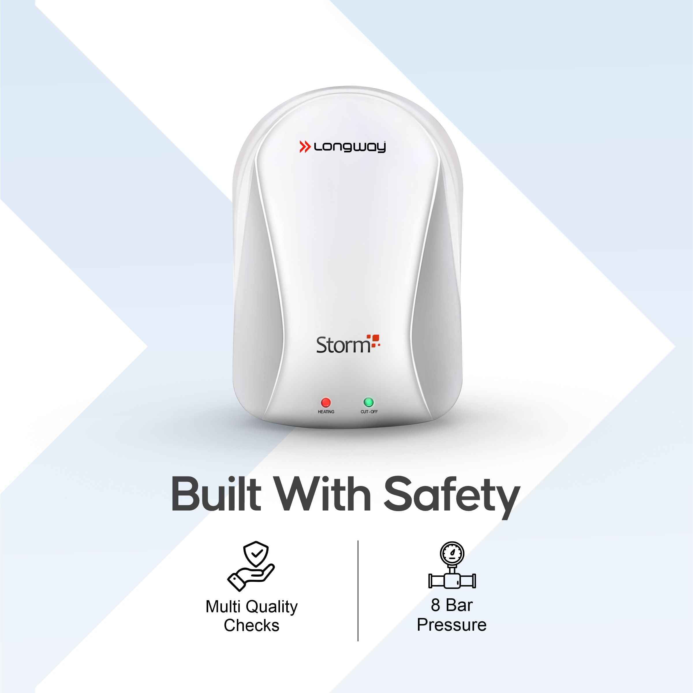 Longway Storm 3 ltr Automatic Instant Water Heater with Multiple Safety System & Rust-Proof ABS Body (Off-White, 3 Ltr)