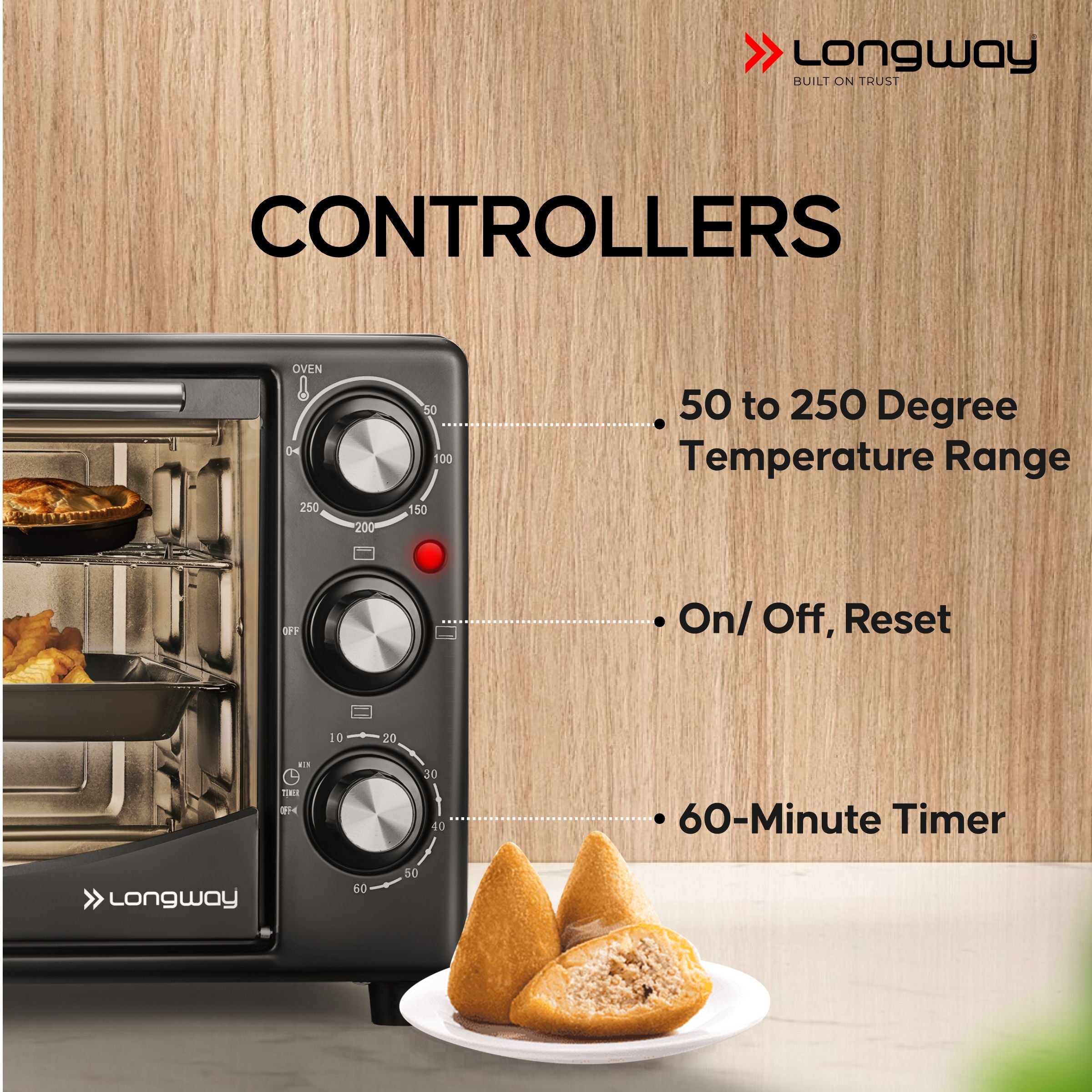 Longway Royal OTG 25 Ltr Oven Toaster Griller with Heating Modes | Temperature Timer Control for Baking Pizza, Cake, Grilling Chicken & Toasting Bread| (1500 W, Black)