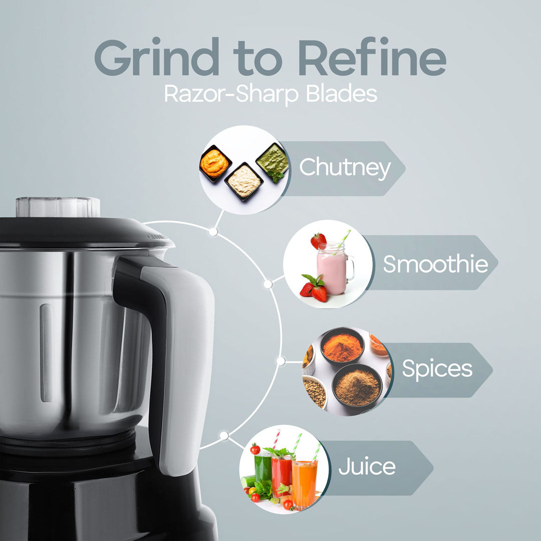 Longway Kratos 1000 Watt Juicer Mixer Grinder with 4 Jars for Grinding, Mixing, Juicing with Powerful Motor | 1 Year Warranty | (Black, 4 Jars)