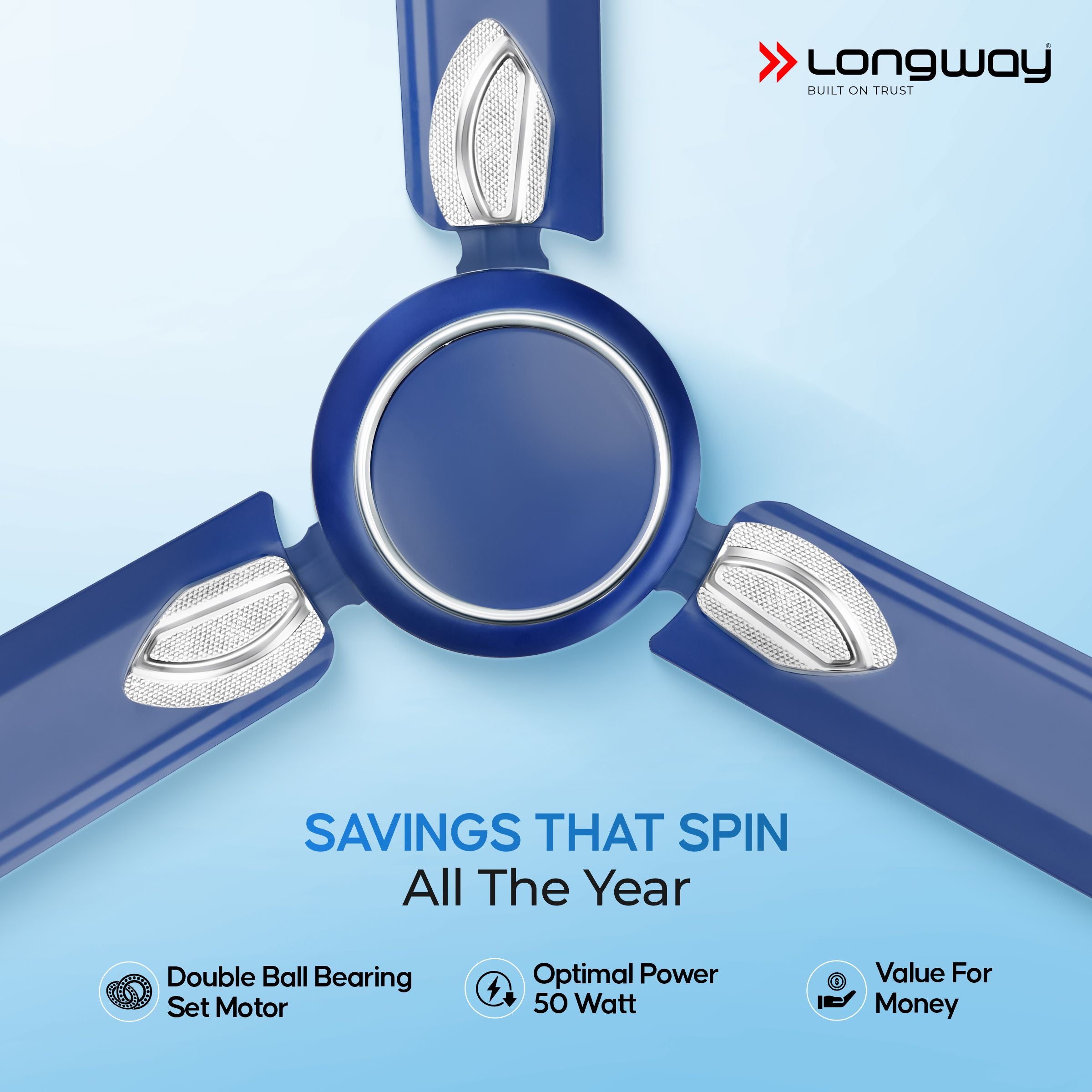 Longway Kiger P1 1200 mm/48 inch Ultra High Speed 3 Blade Anti-Dust Decorative Star Rated Ceiling Fan (Silver Blue)