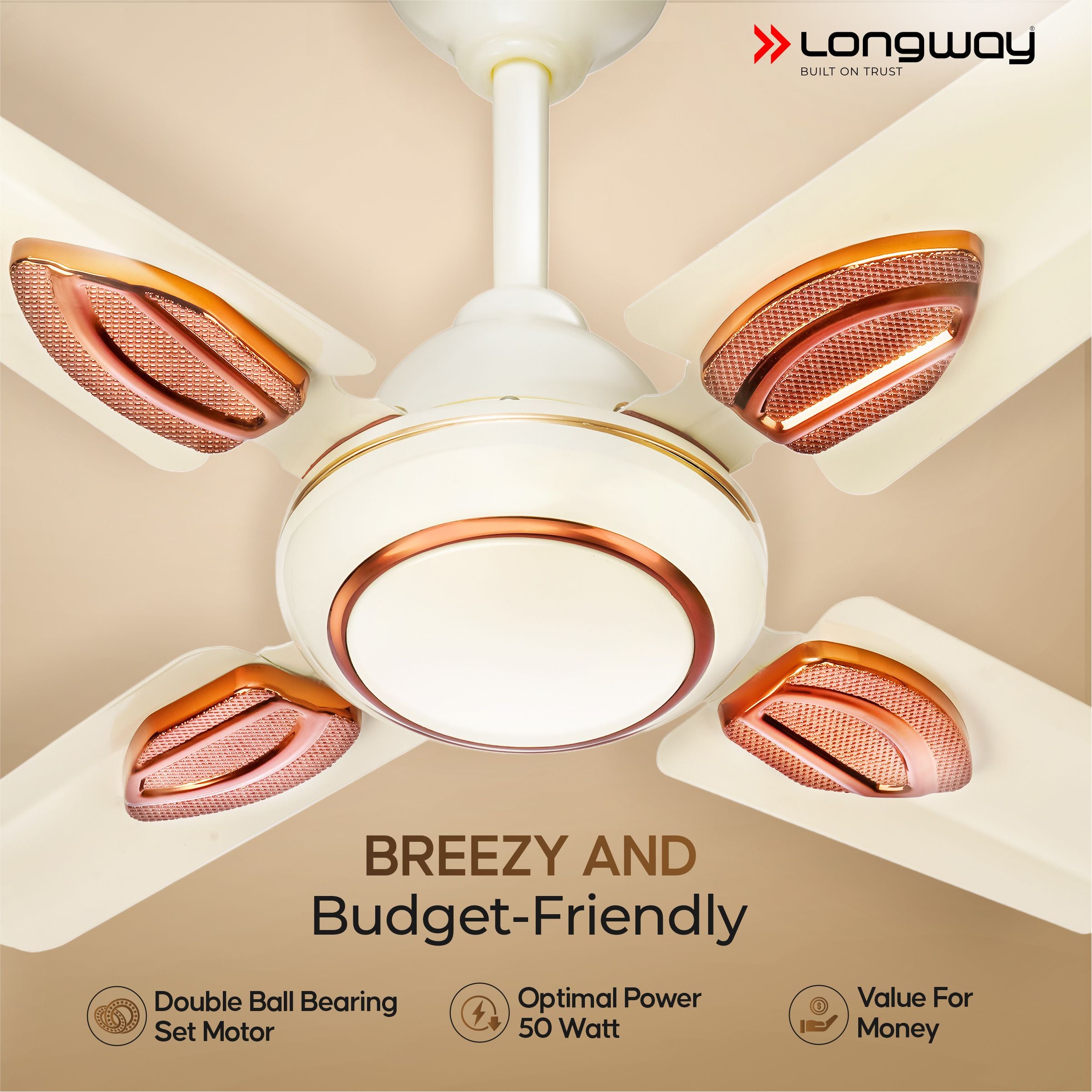 Longway Kiger P1 600 mm/24 inch Ultra High Speed 3 Blade Anti-Dust Decorative Star Rated Ceiling Fan (Ivory, Pack of 1)