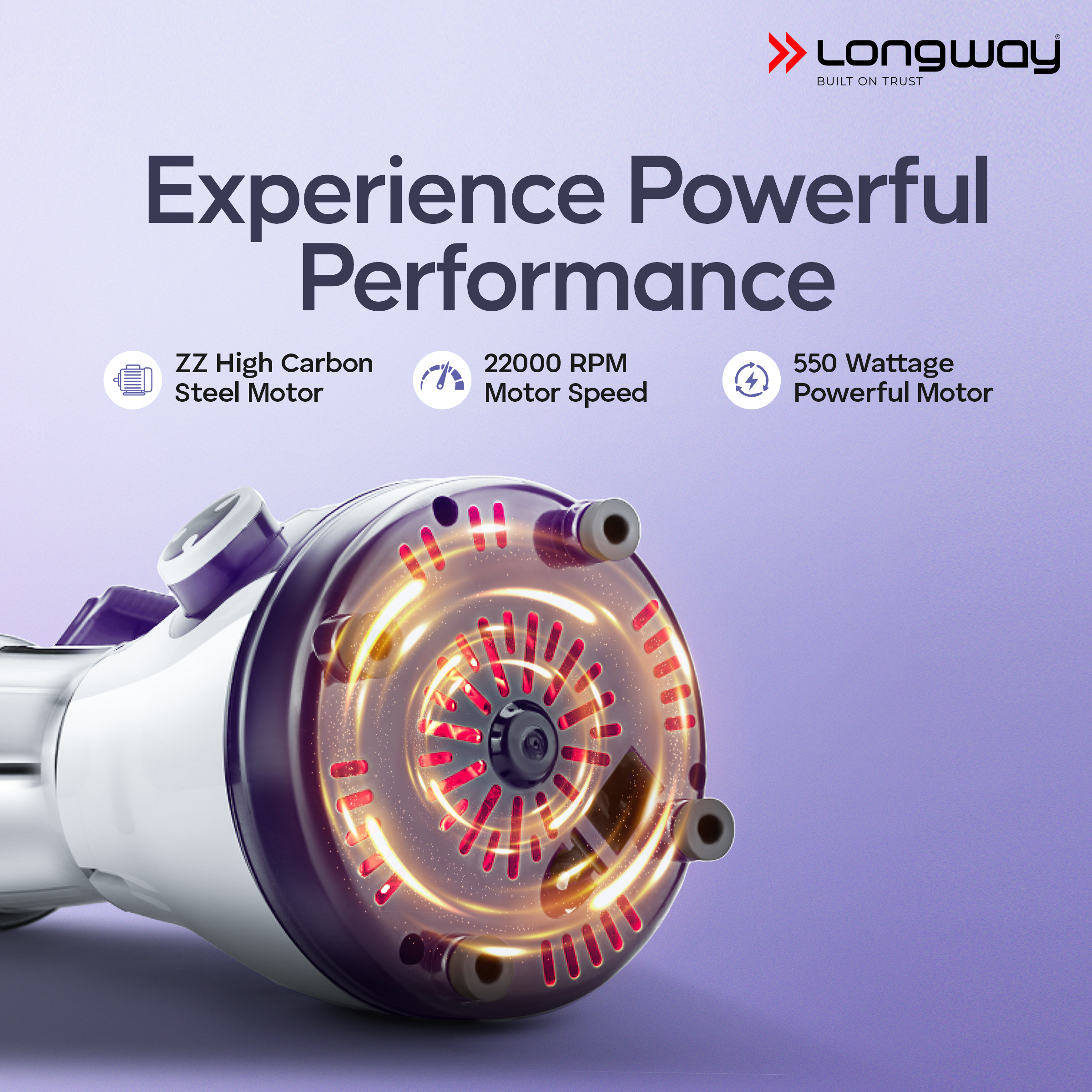 Longway Mix Pro 550 Watt Mixer Grinder with 4 Jars for Grinding, Mixing, Blending, Juicing with Powerful Motor | 2 Year Warranty | (Purple, 4 Jars)