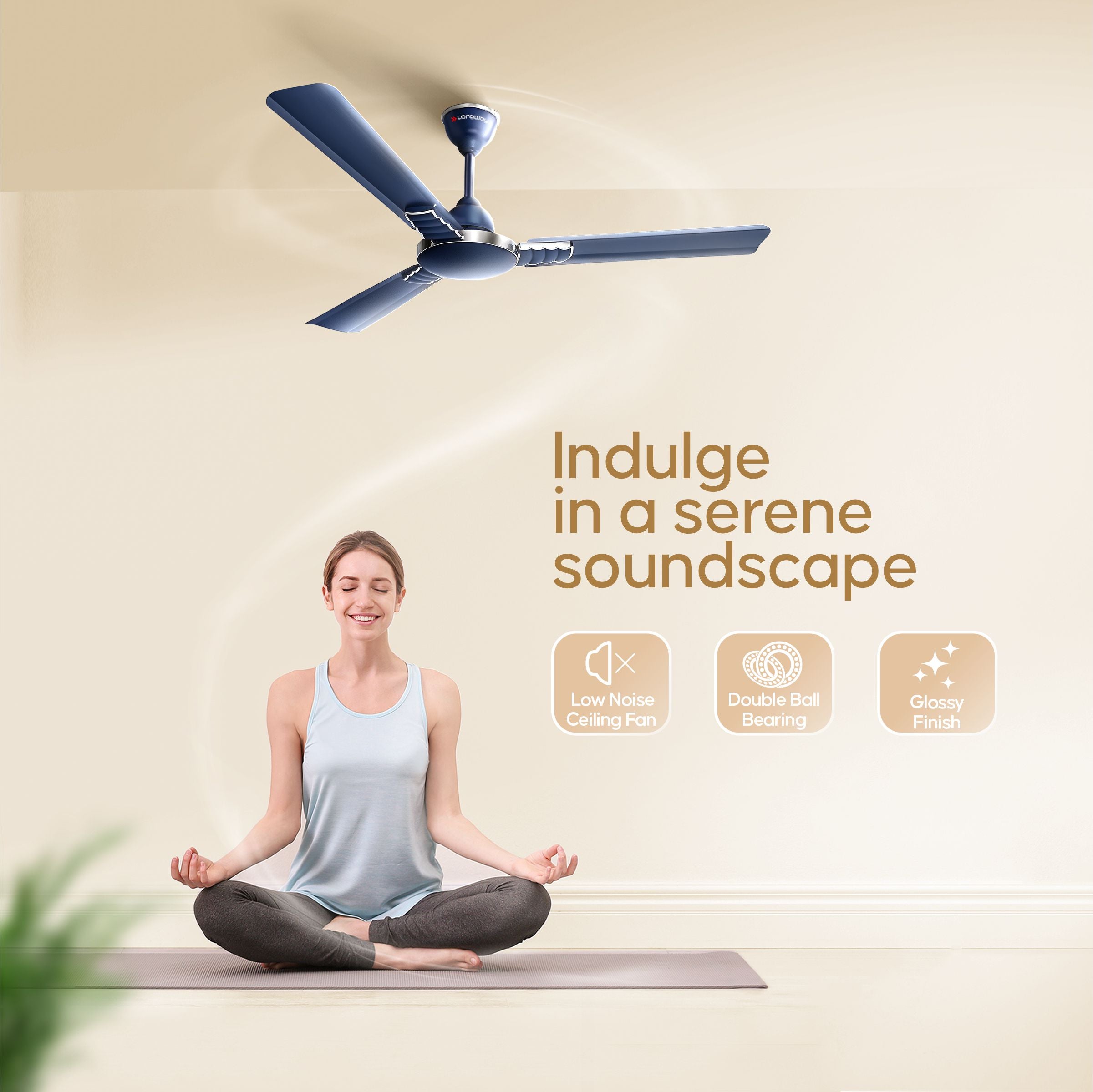 Longway Wave P1 1200 mm/48 inch 400 RPM Ultra High Speed 3 Blade Star Rated Anti-Dust Decorative Ceiling Fan (Silver Blue, Pack of 1)