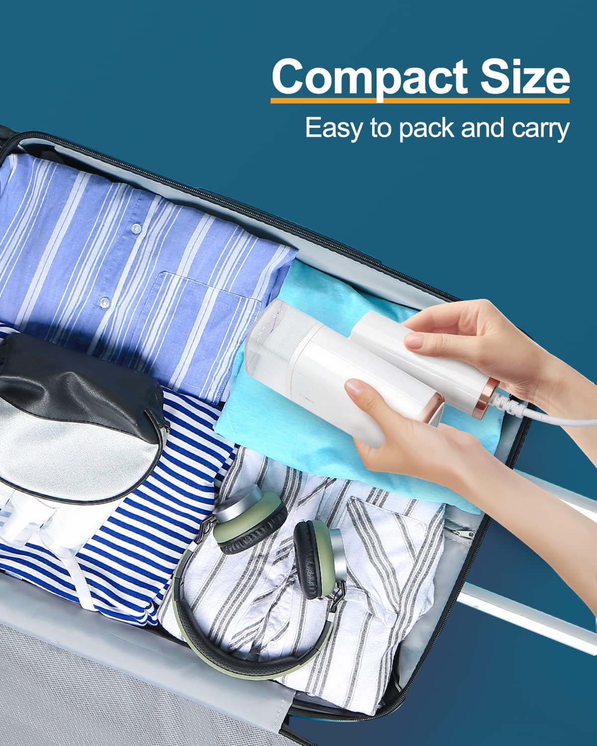 Longway Turbo 1000W Garment Steamer for Clothes | Foldable, Leak Proof, 248°F Steam with Fabric Brush & 120ml Water Tank | Powerful Steamer for Clothes (White)