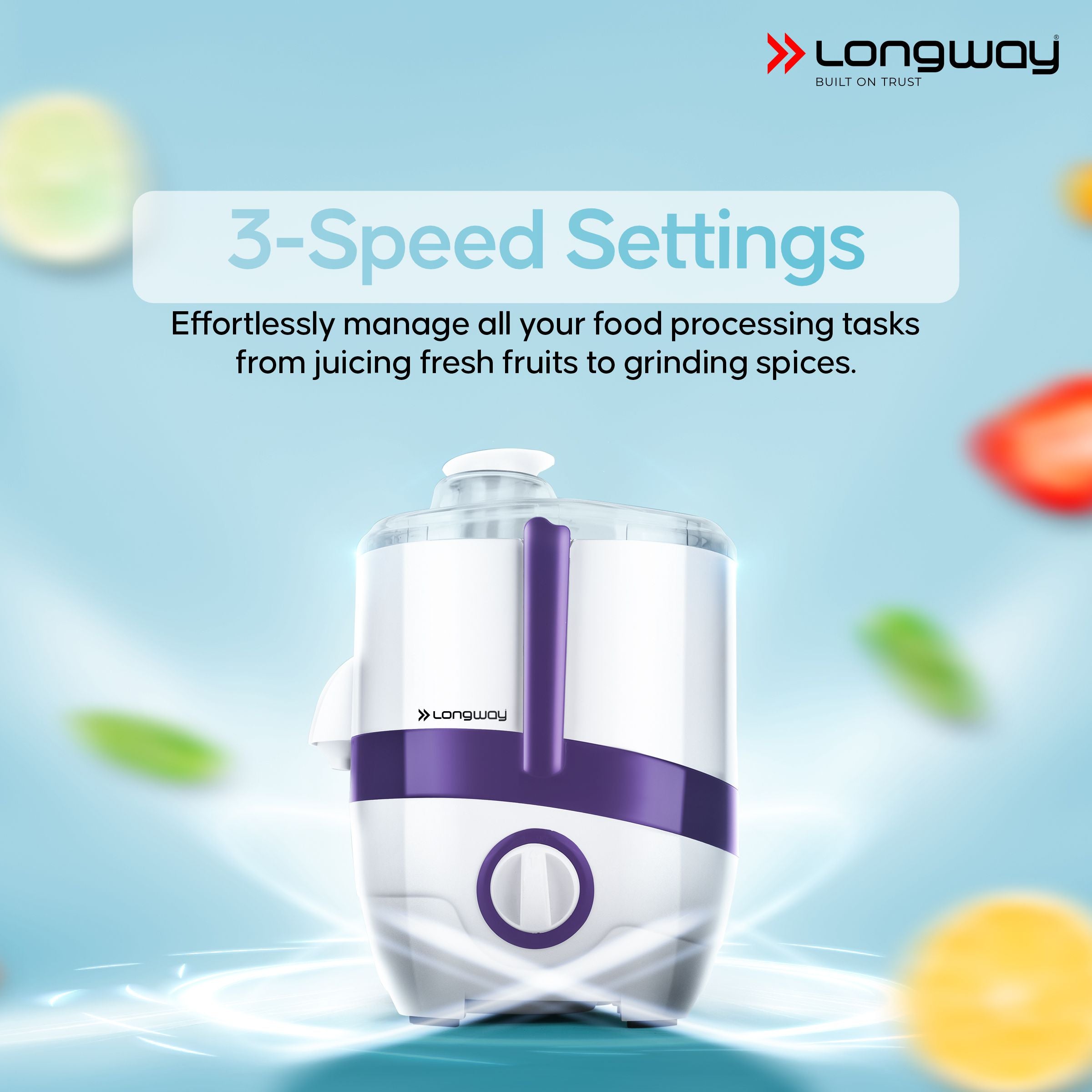 Longway Juicy 600 Watt Juicer Mixer Grinder with 2 Jars for Grinding, Mixing, Juicing with Powerful Motor | 1 Year Warranty (2 Jars, Purple)