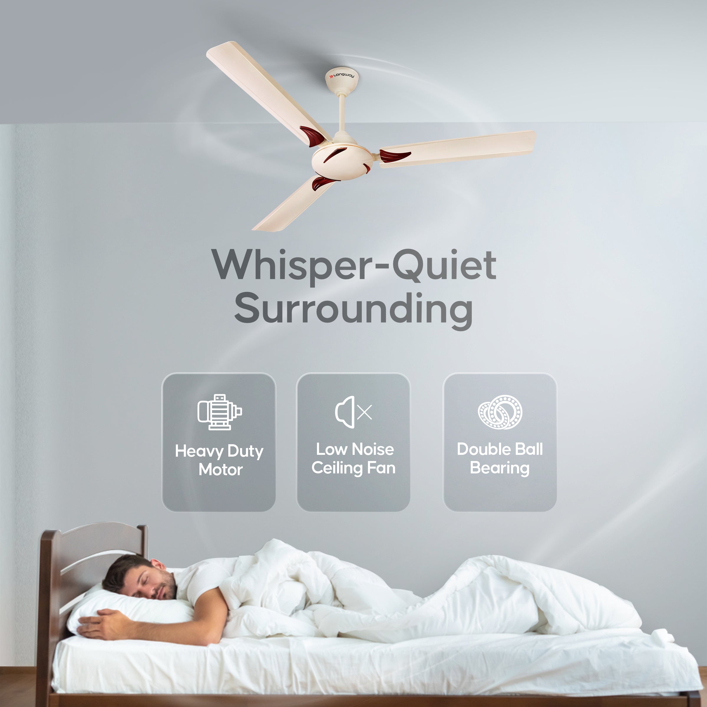 Longway Creta P2 1200 mm/48 inch Ultra High Speed 3 Blade Anti-Dust Decorative Star Rated Ceiling Fan (Ivory, Pack of 2)