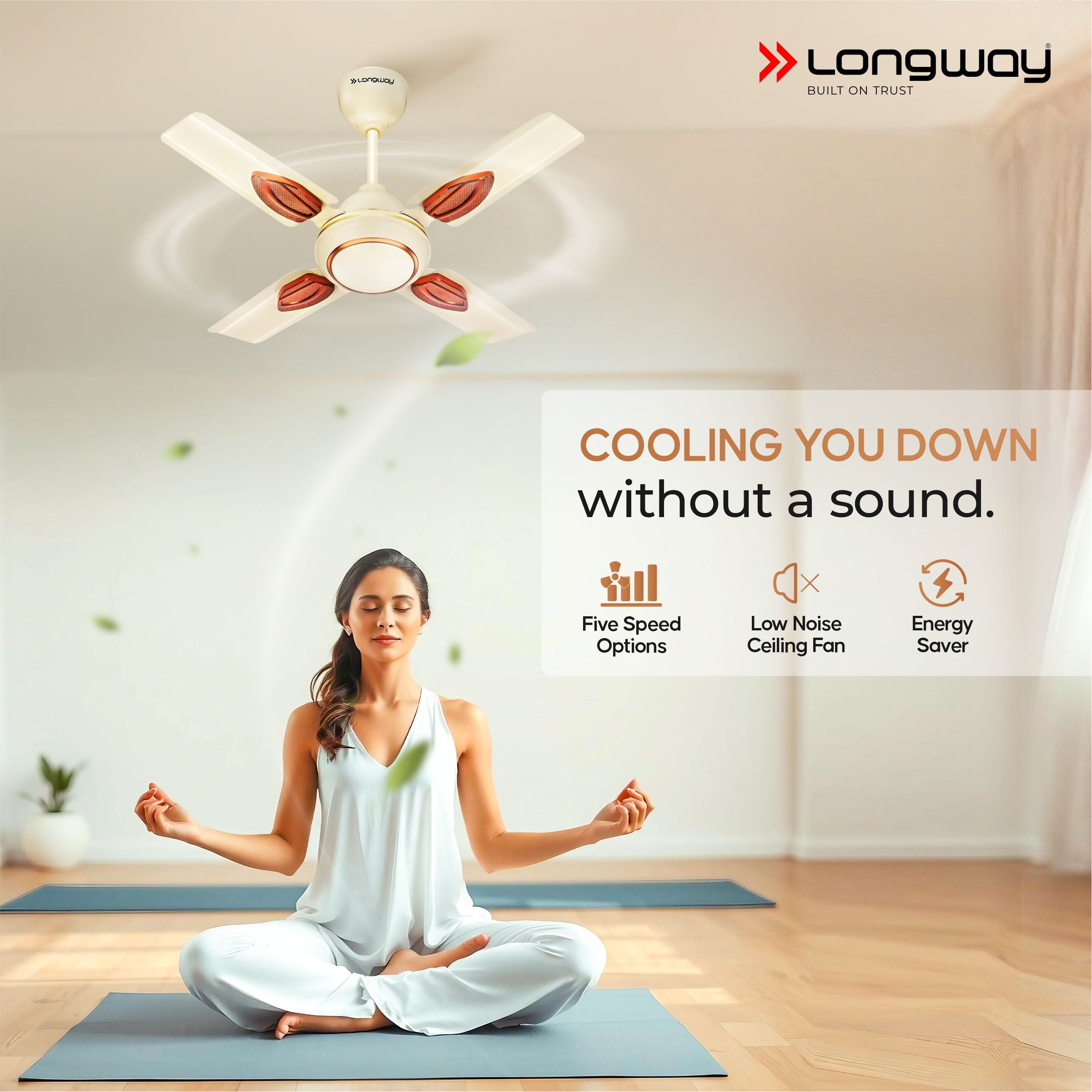 Longway Kiger P1 600 mm/24 inch Ultra High Speed 3 Blade Anti-Dust Decorative Star Rated Ceiling Fan (Ivory, Pack of 1)