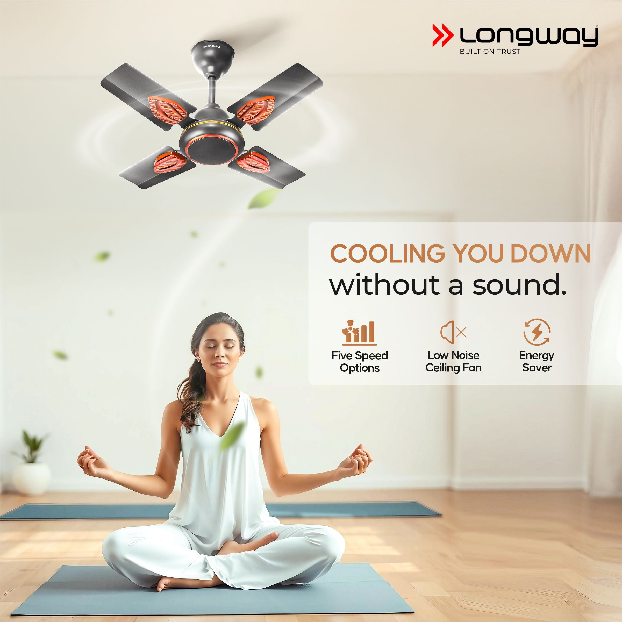 Longway Kiger P1 600 mm/24 inch Ultra High Speed 4 Blade Anti-Dust Decorative 5-Star Rated Ceiling Fan (Smoked Brown, Pack of 1)