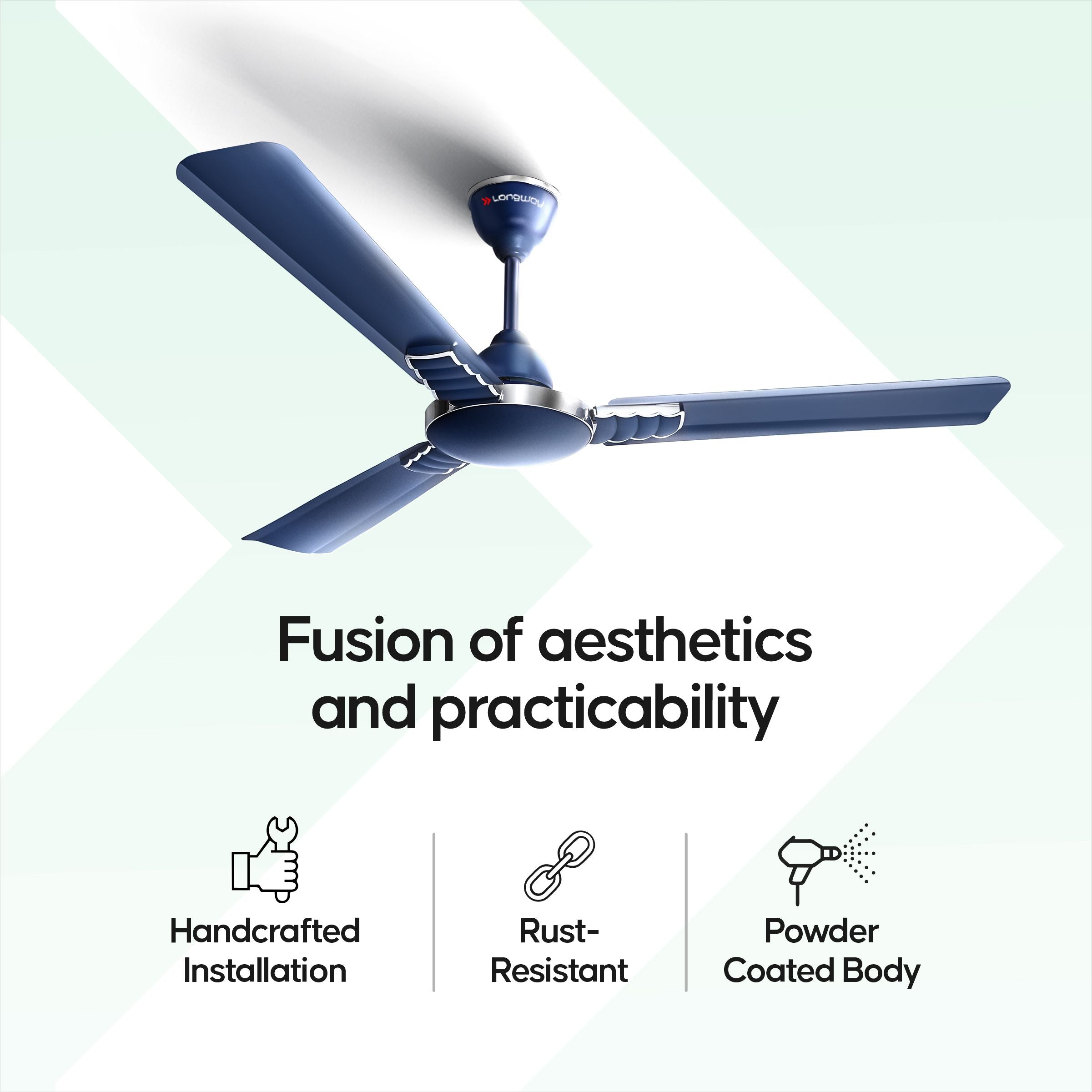 Longway Wave P1 1200 mm/48 inch 400 RPM Ultra High Speed 3 Blade Star Rated Anti-Dust Decorative Ceiling Fan (Silver Blue, Pack of 1)