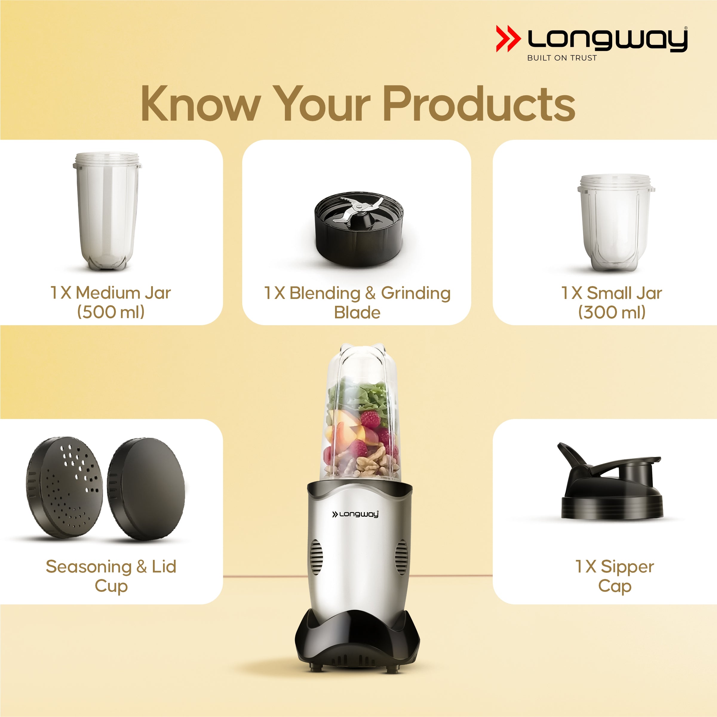 Longway Nutri Power 600 W Bullet Mixer Grinder & Smoothie Maker with Stainless Steel Blades & ABS Plastic Body | 22000 RPM | 3 Years Warranty (2 Jars, Silver)