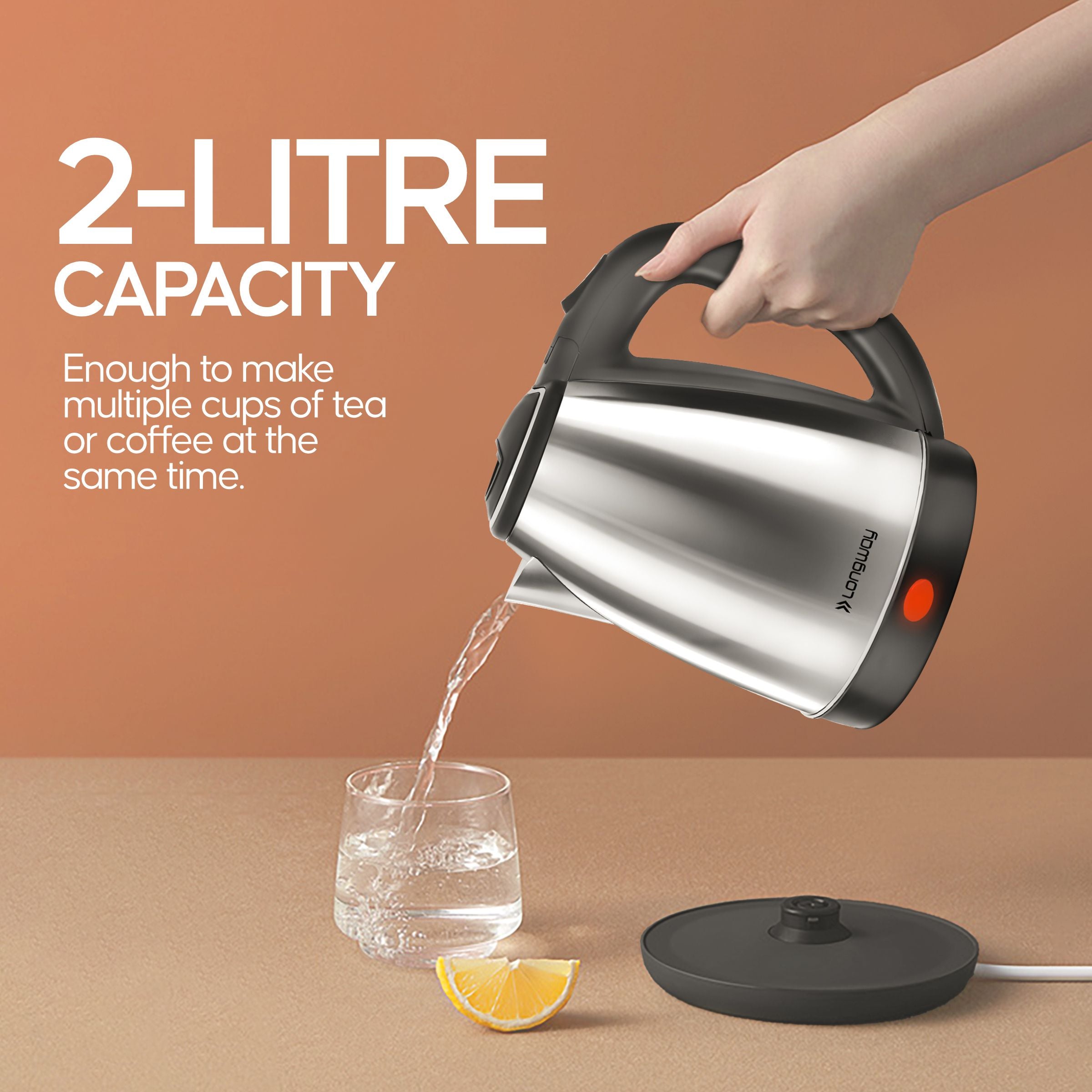 Longway Kestro 2 Ltr Electric Kettle with Stainless Steel Body for Boiling (Silver & Black, 1500 Watt)