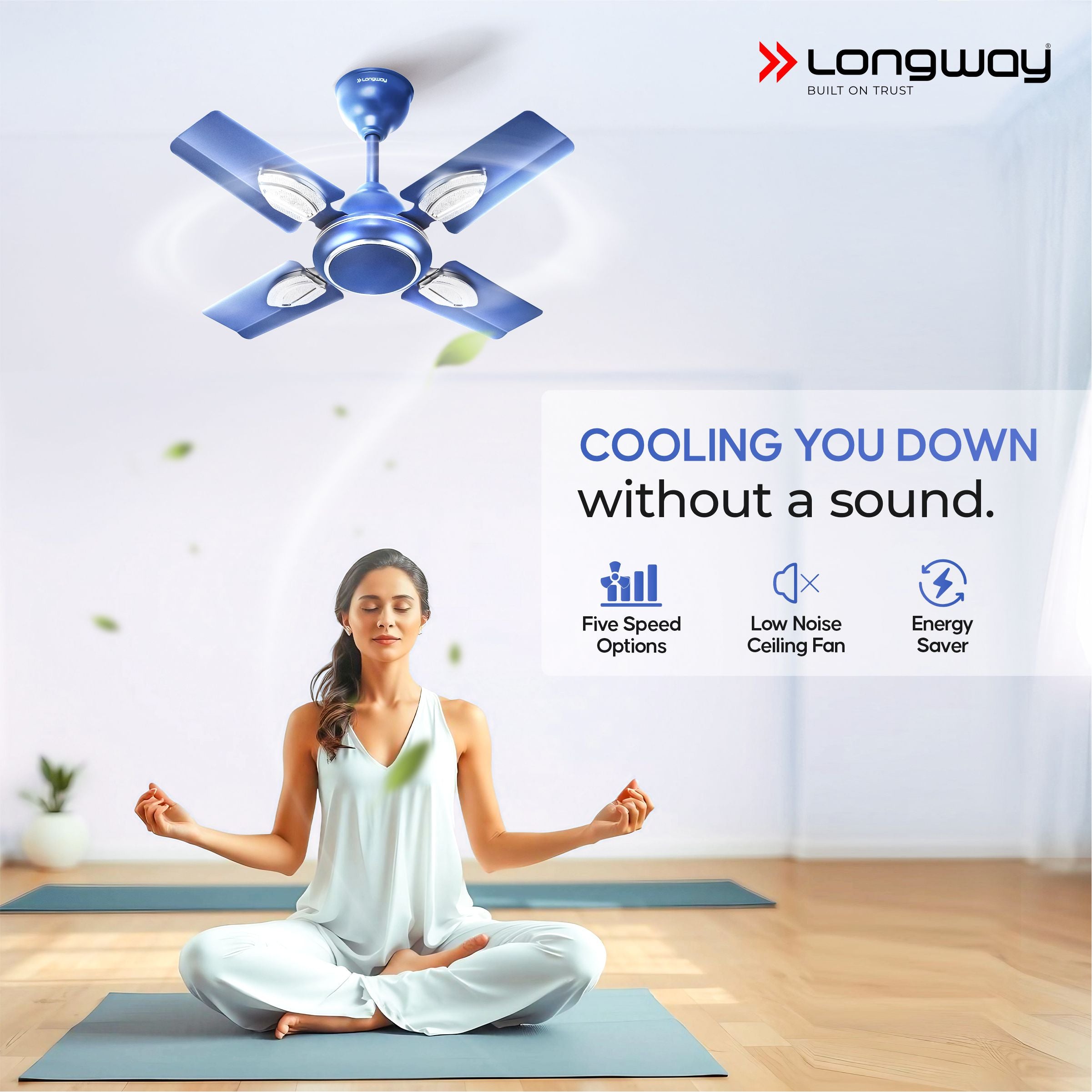 Longway Kiger P1 600 mm/24 inch Ultra High Speed 4 Blade Anti-Dust Decorative Star Rated Ceiling Fan (Silver Blue, Pack of 1)