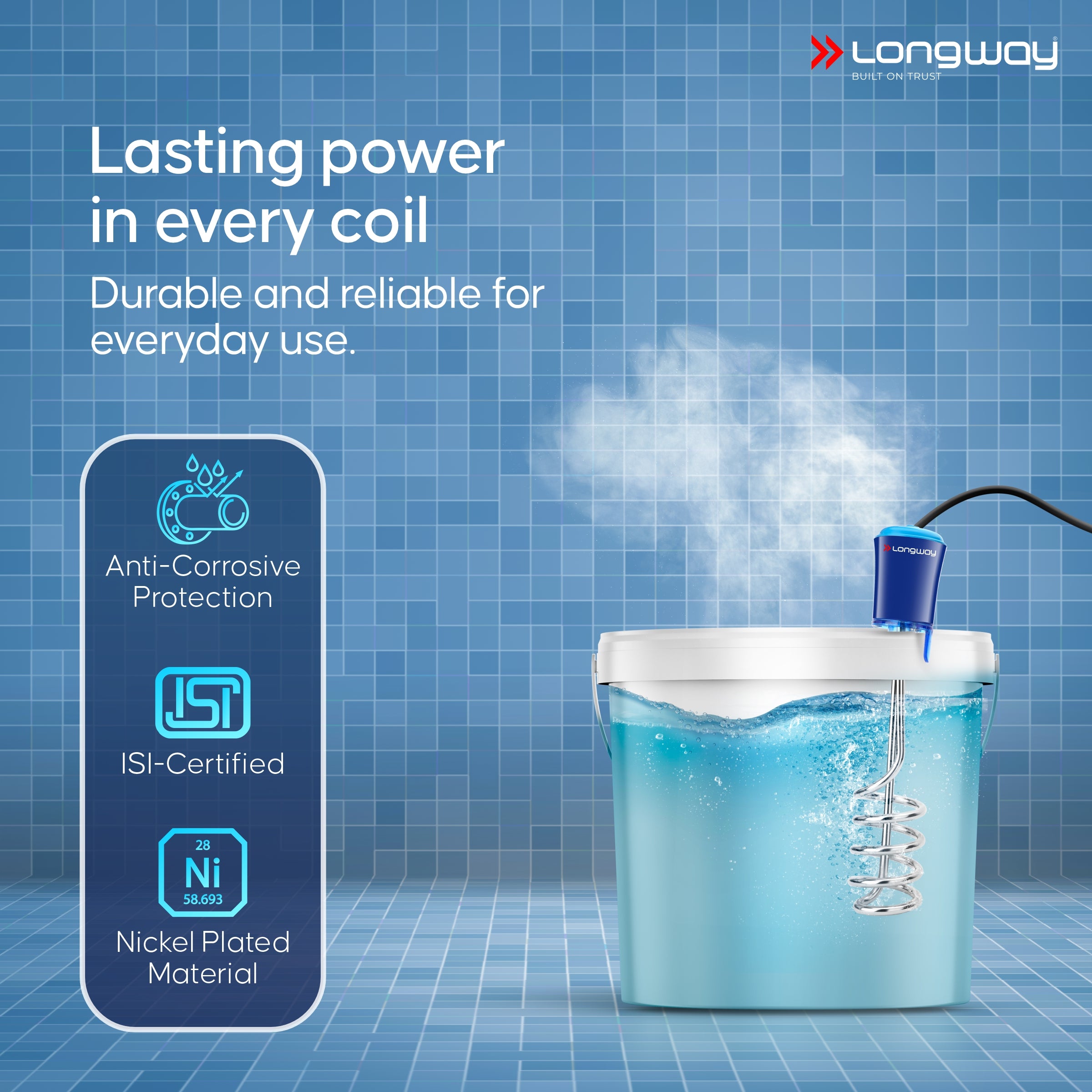 Longway LWIR01 1500 Watt Immersion Rod, Water Heater with Waterproof & Shockproof Protection ISI Certified | 2 Years Warranty (White)