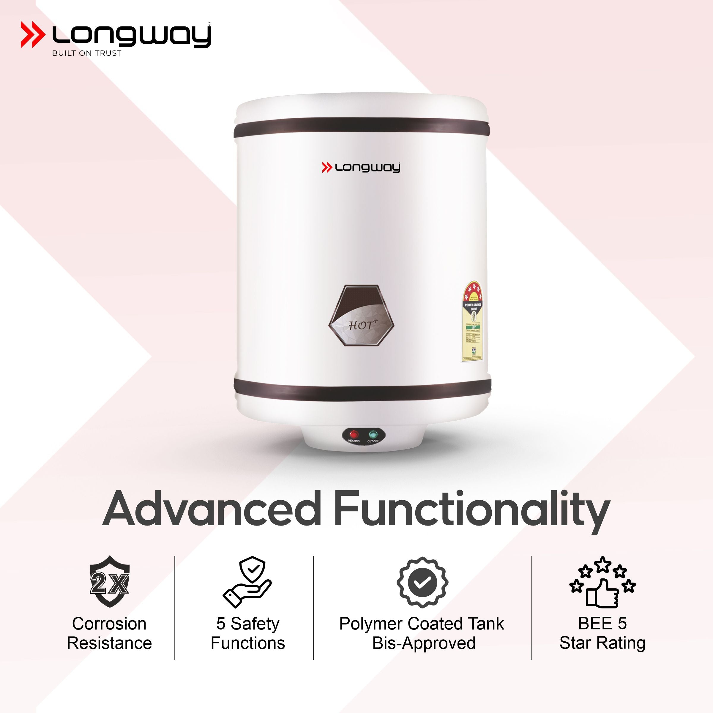 Longway Hotplus 25 Ltr 5 Star Rated Automatic Storage Water Heater for Home, Water Geyser, Water Heater, Electric Geyser with Multiple Safety System & Anti-Rust Coating | 1-Year Warranty | (Ivory, 25 Ltr)